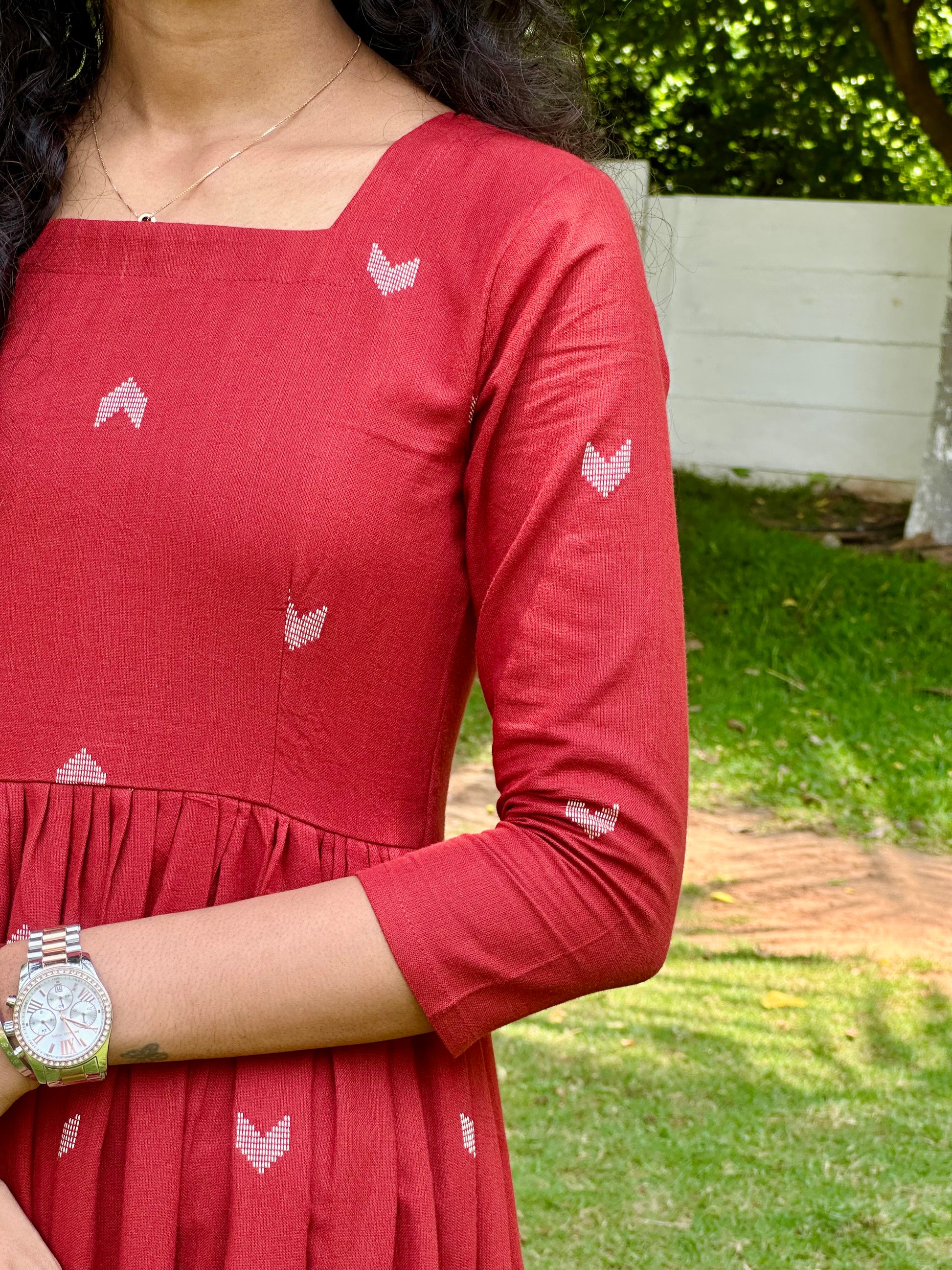 Red Handloom 3-Tier Maxi Dress