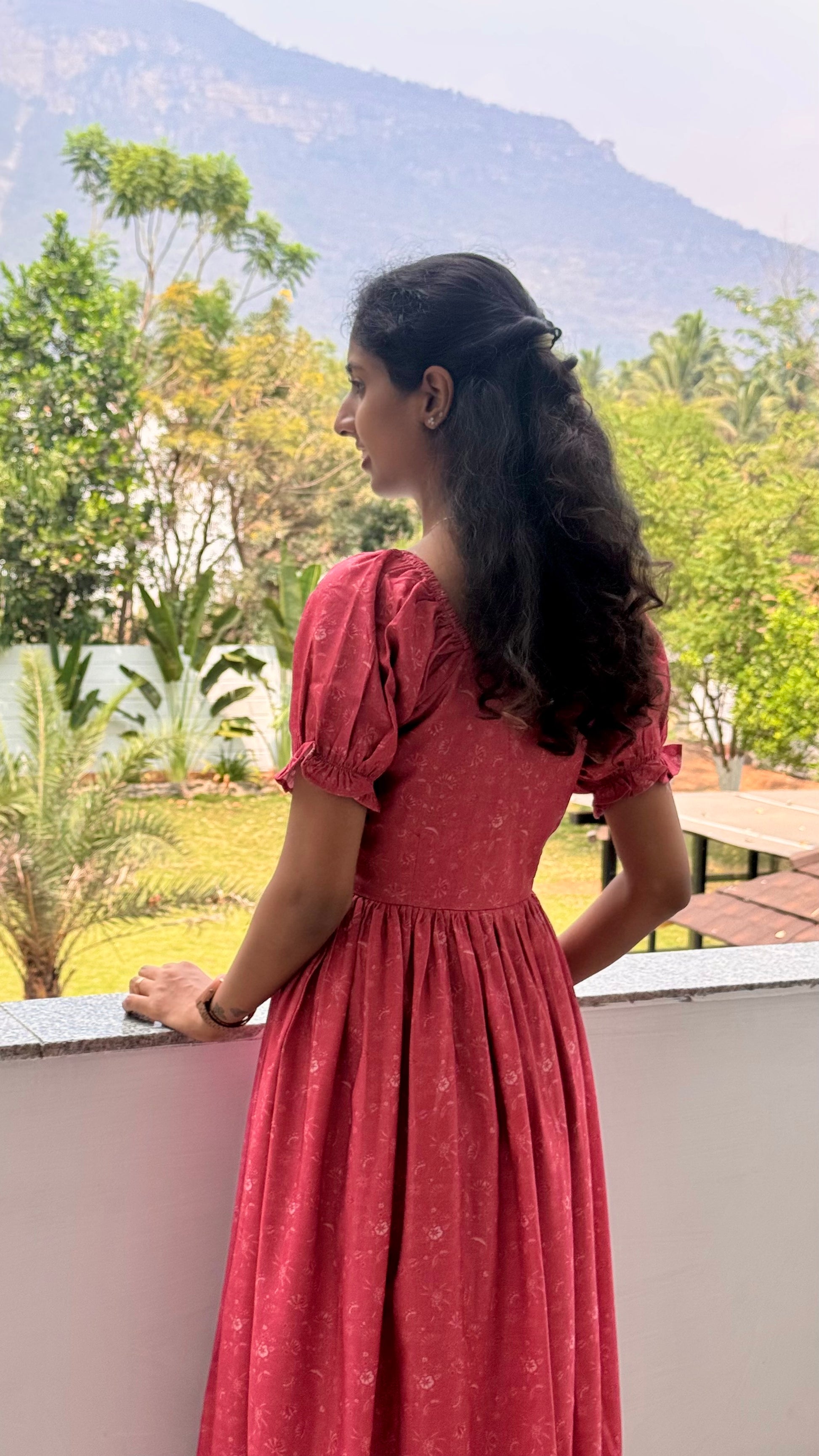 Red Maxi Dress With Puff Sleeves