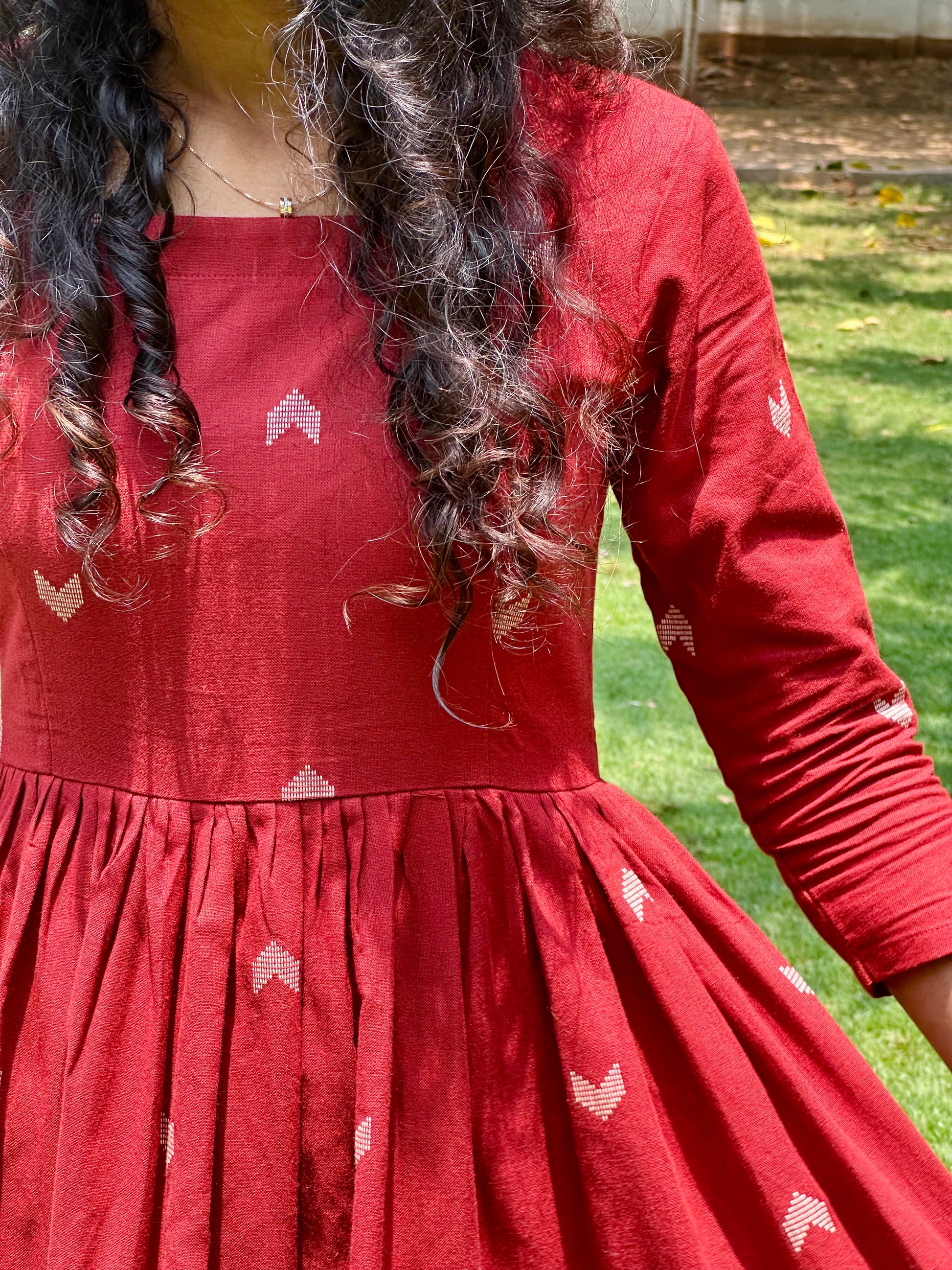 Red Handloom 3-Tier Maxi Dress
