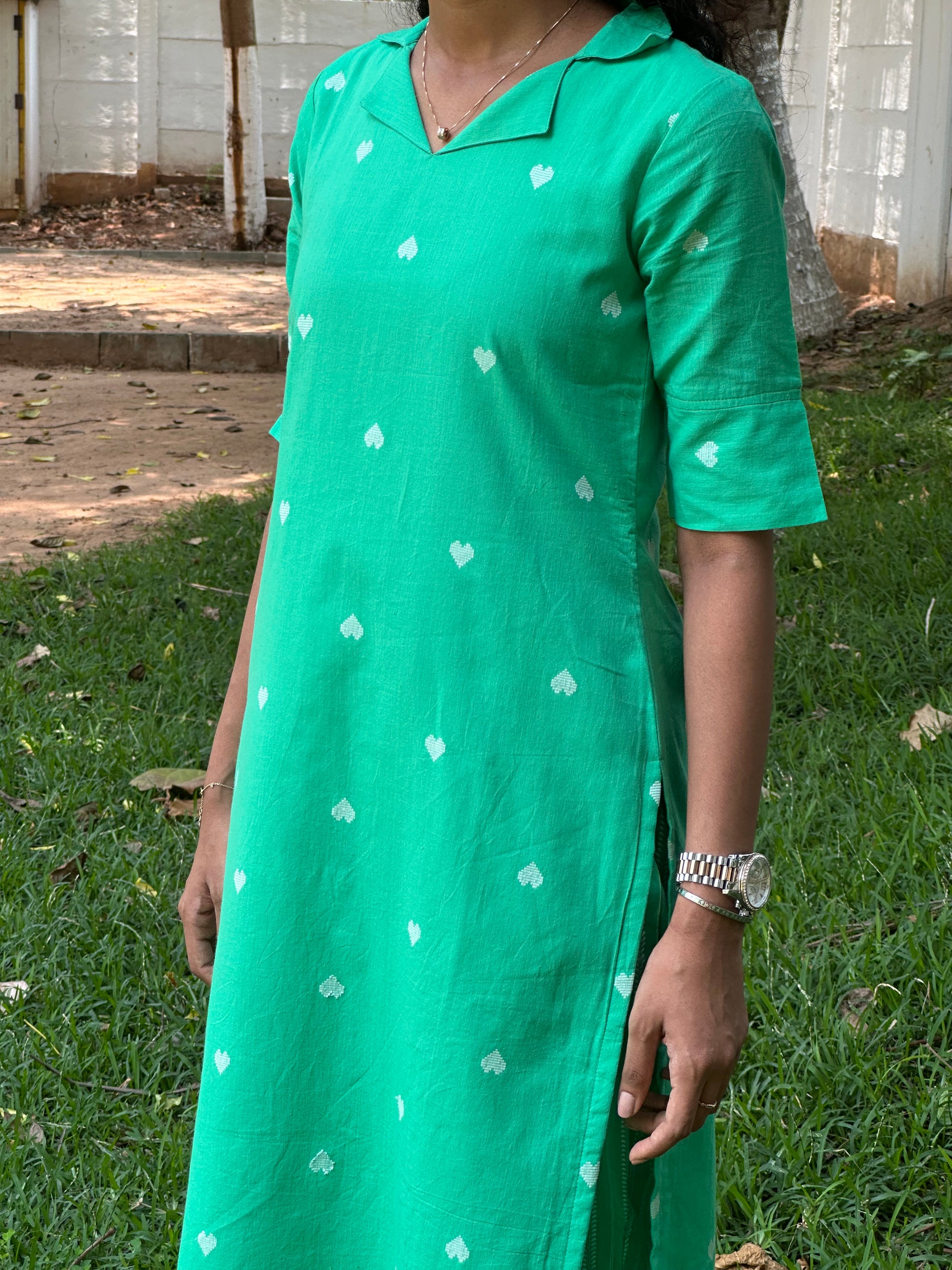 Neon Green Heart Kurta Set
