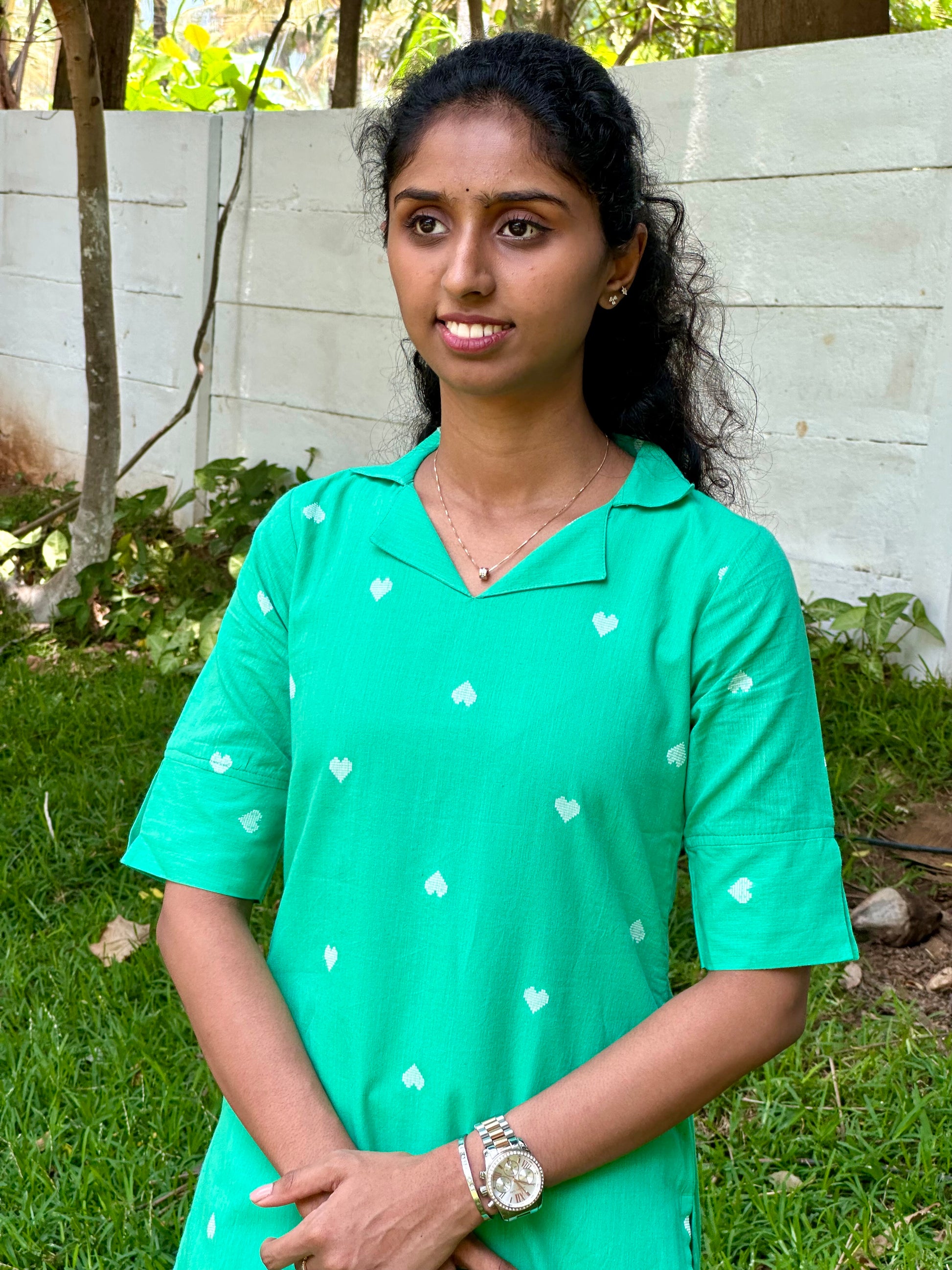 Neon Green Heart Kurta Set