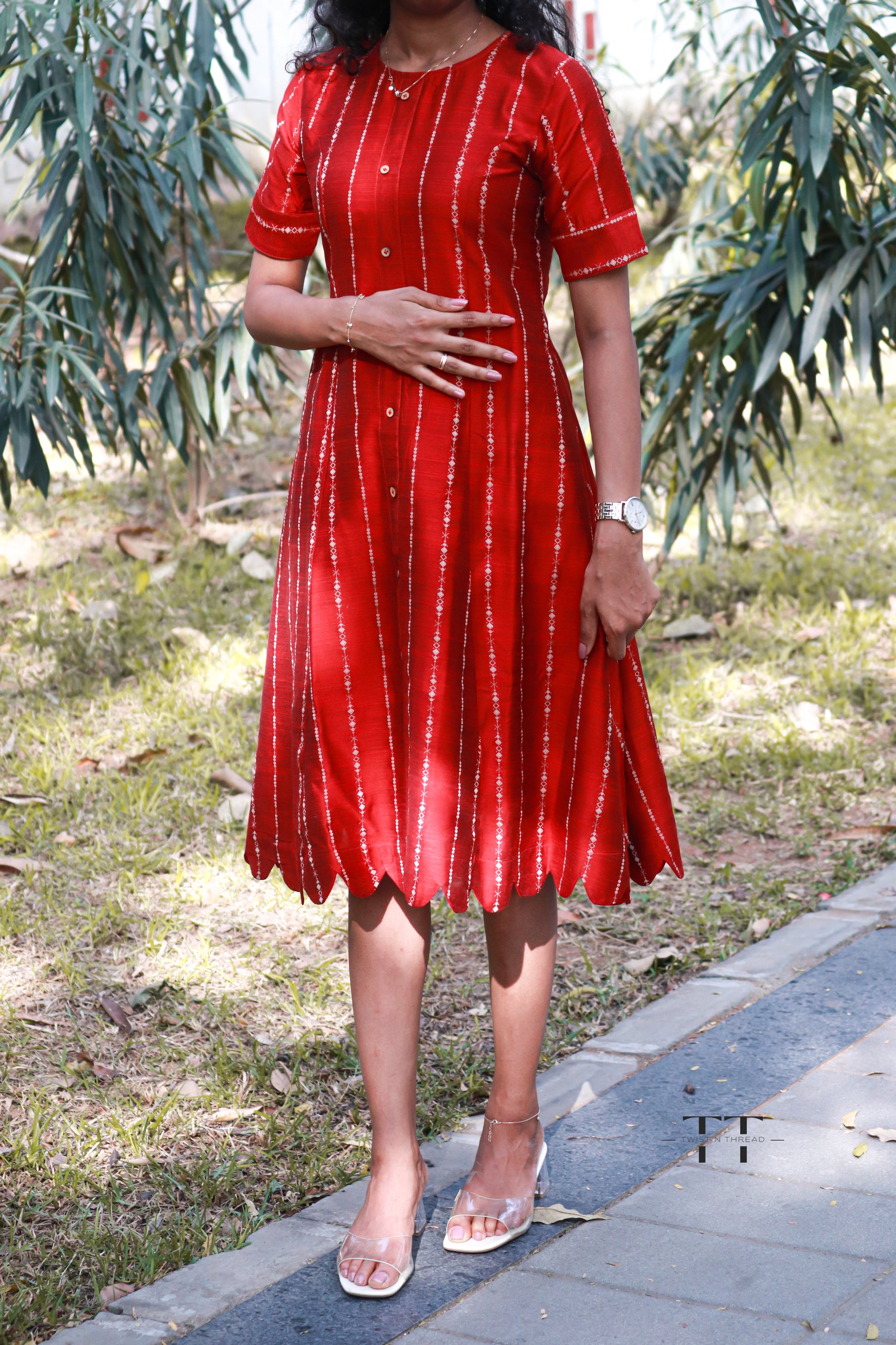 Red rawsilk aline Dress