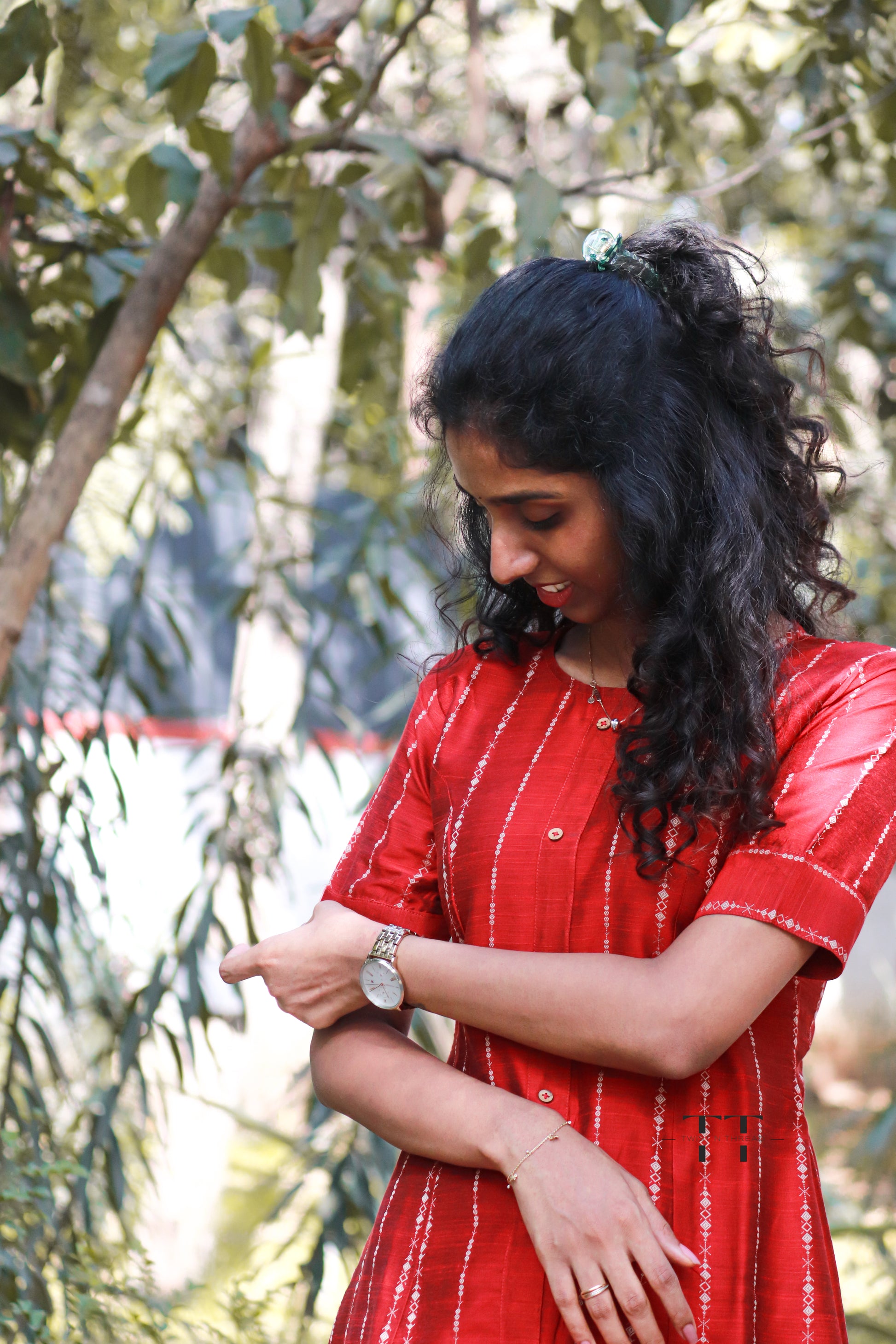 Red rawsilk aline Dress