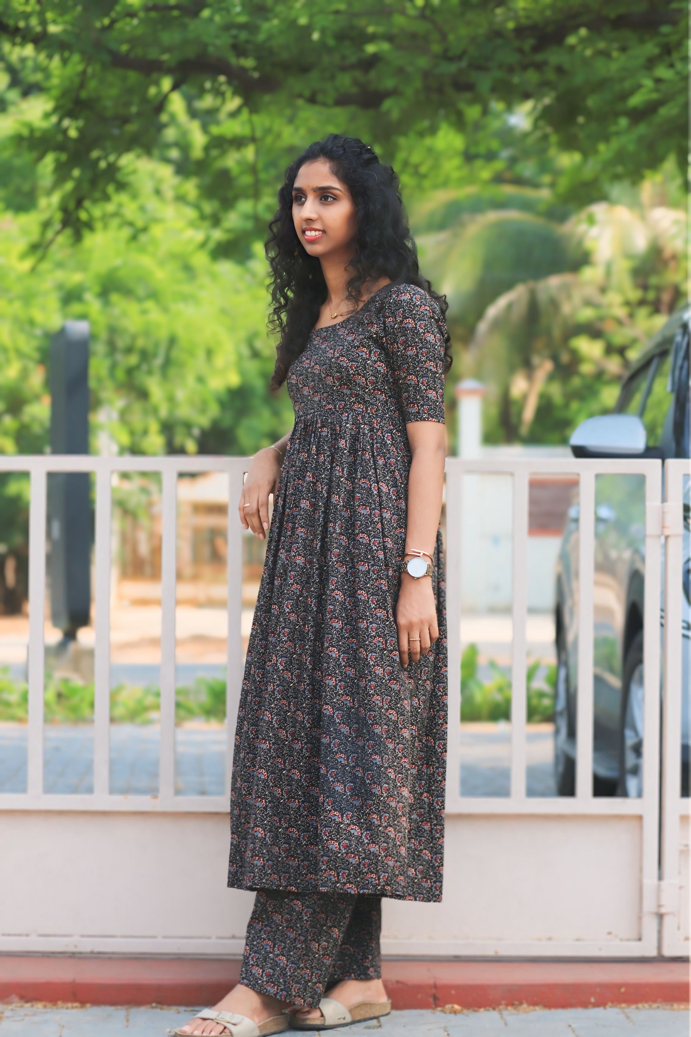 Black handblock Cotton Kurta and Plazzo pant set