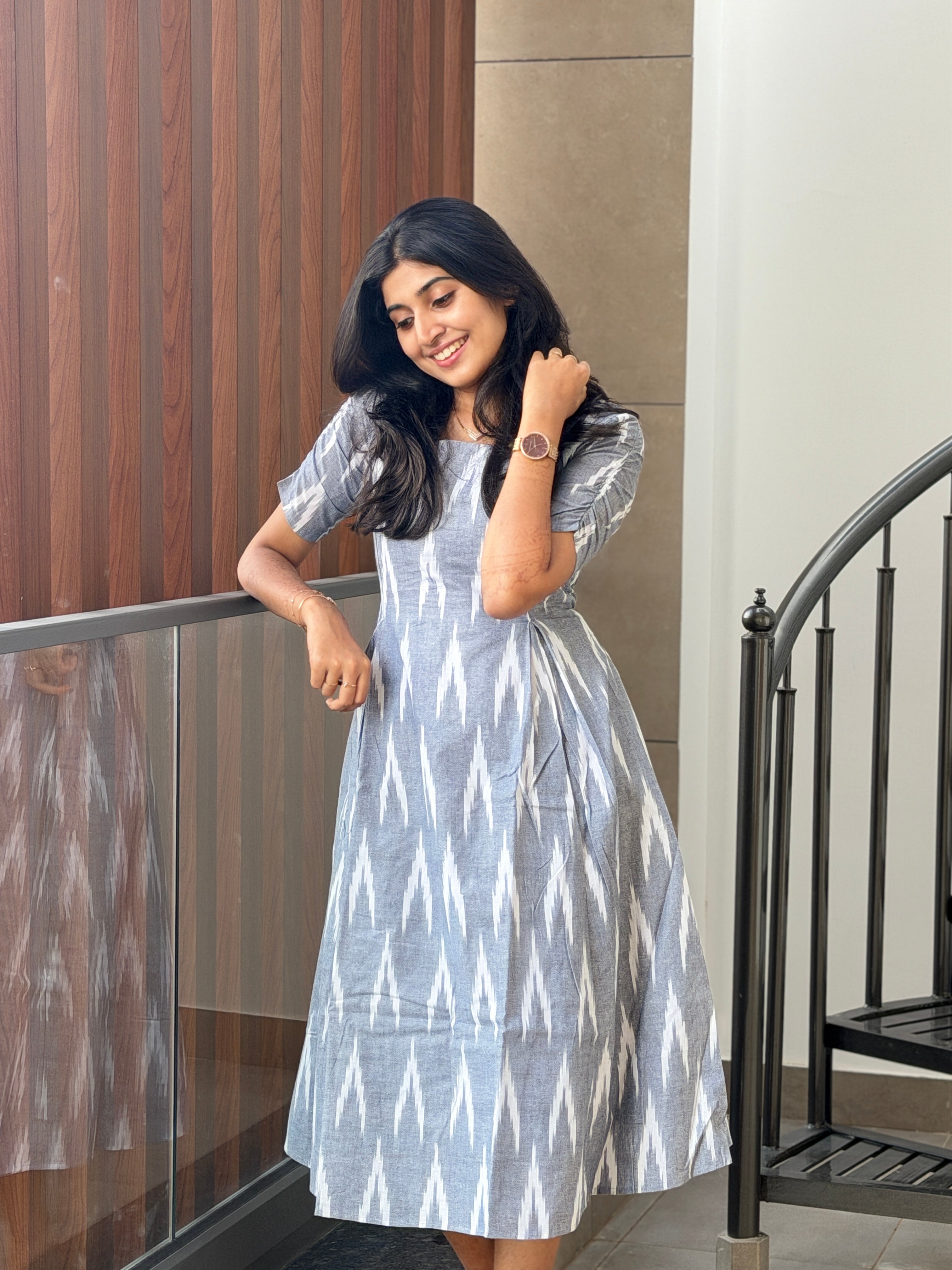 Grey Ikkat Cotton Dress