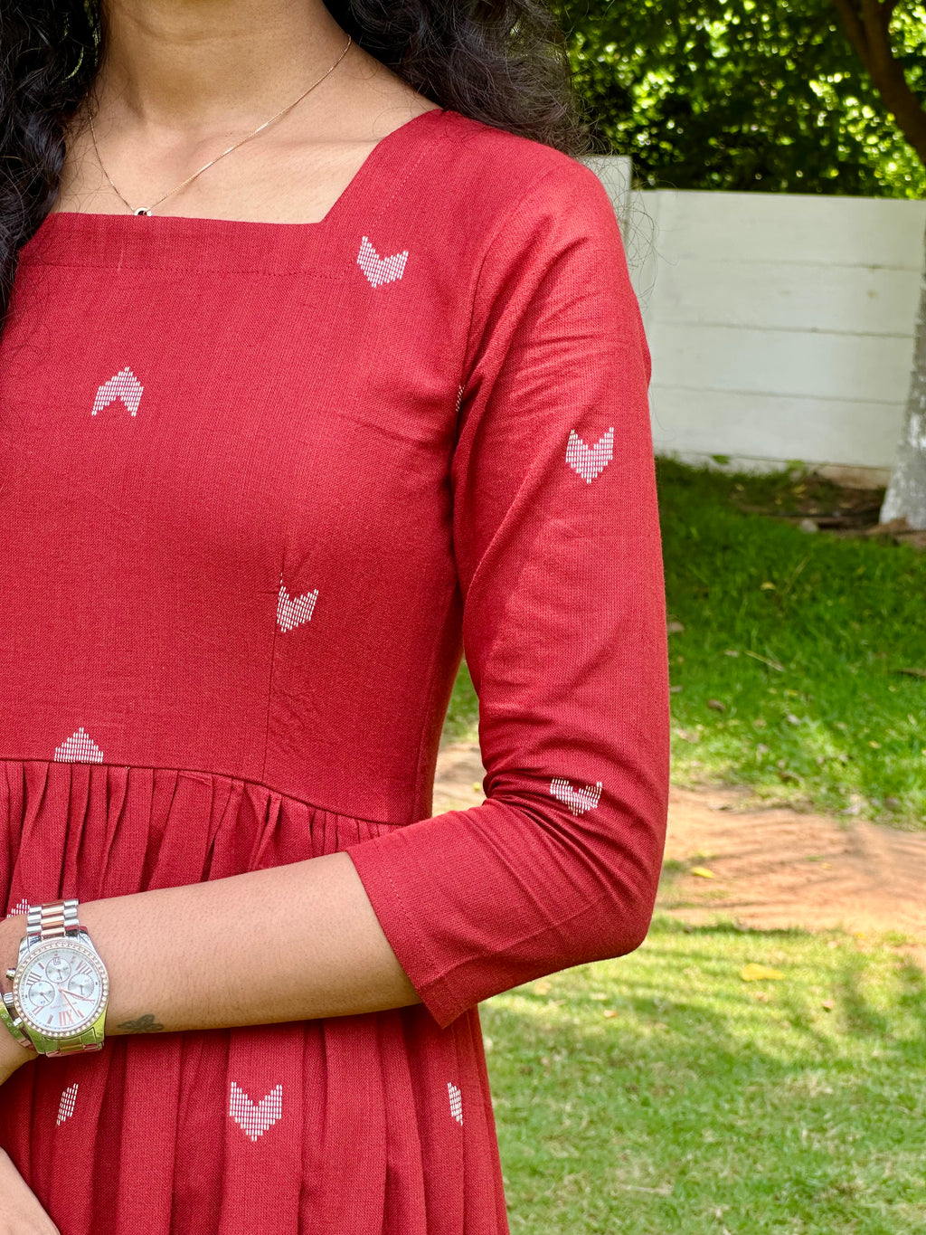 Red Handloom 3-Tier Maxi Dress