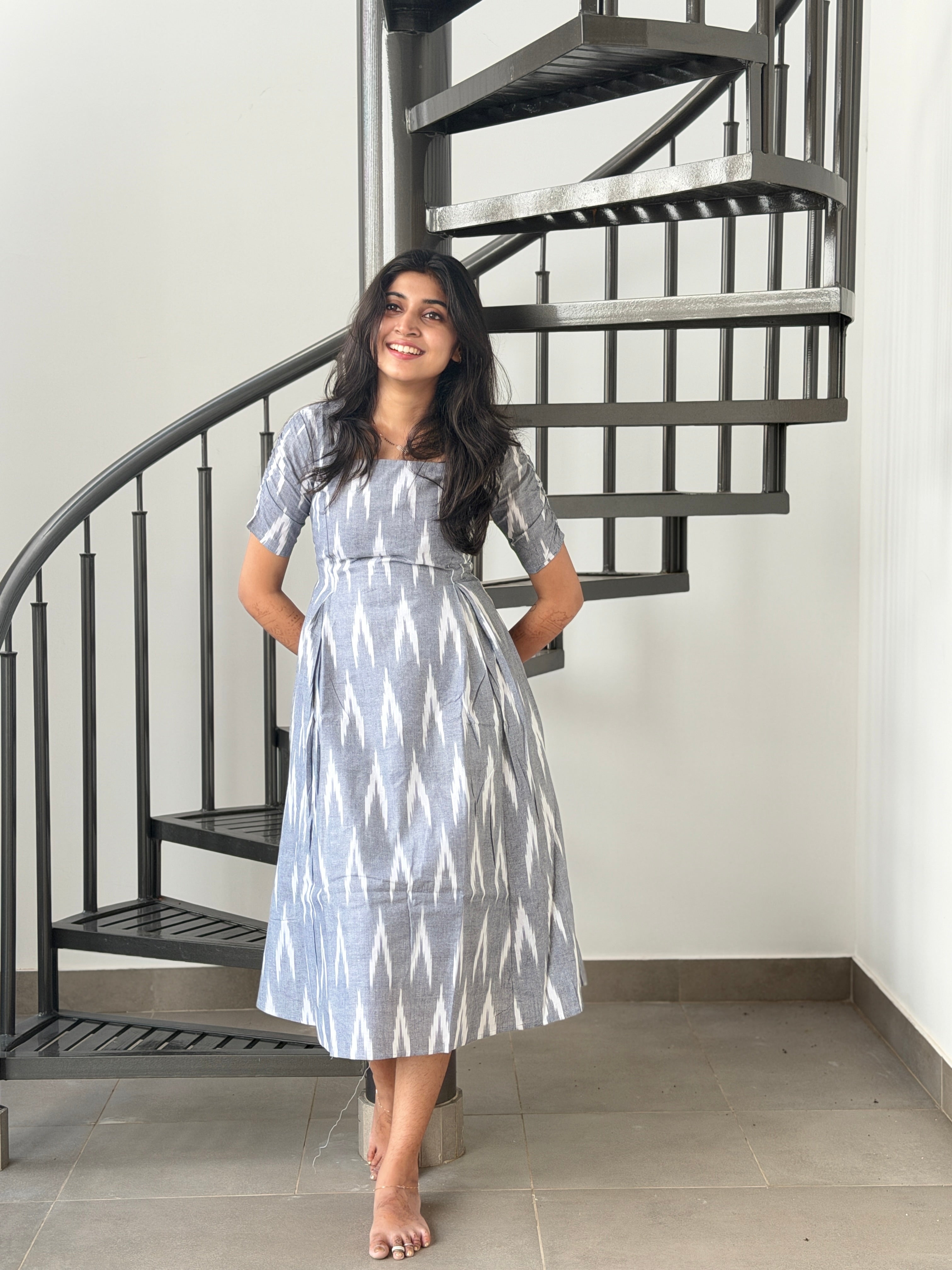 Grey Ikkat Cotton Dress