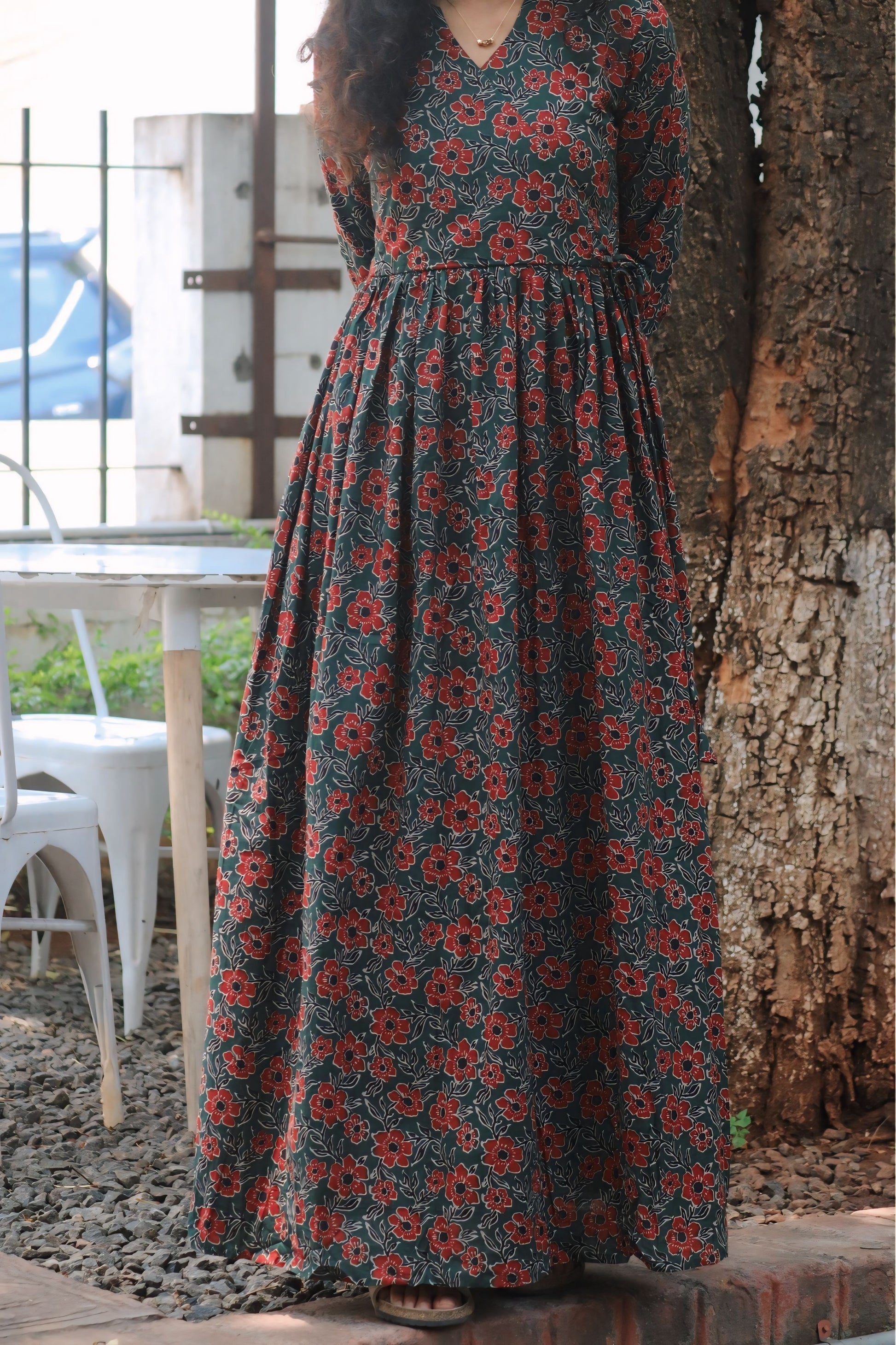 Green Cotton Full Length Maxi Dress