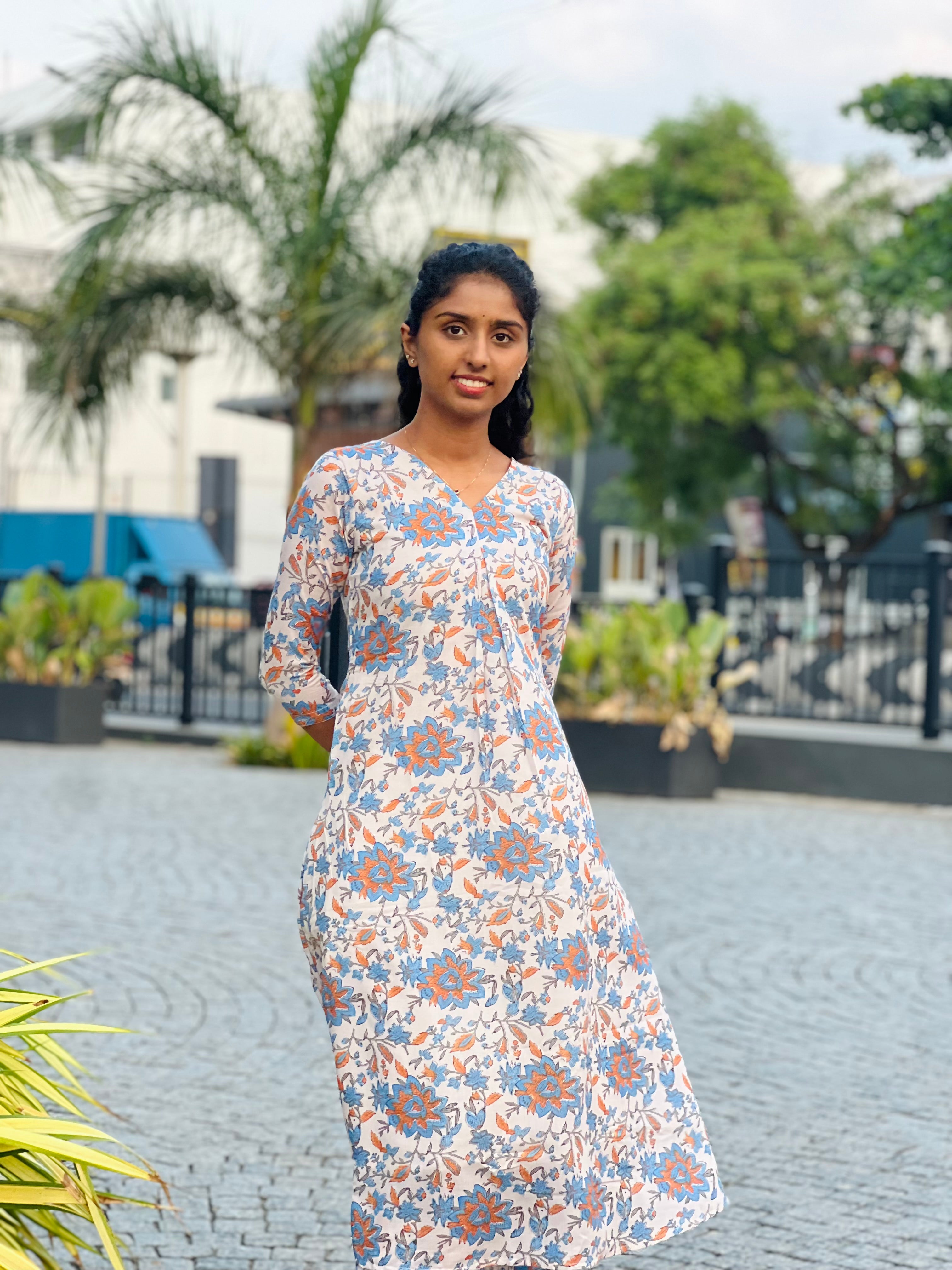Cream Floral Kurta set