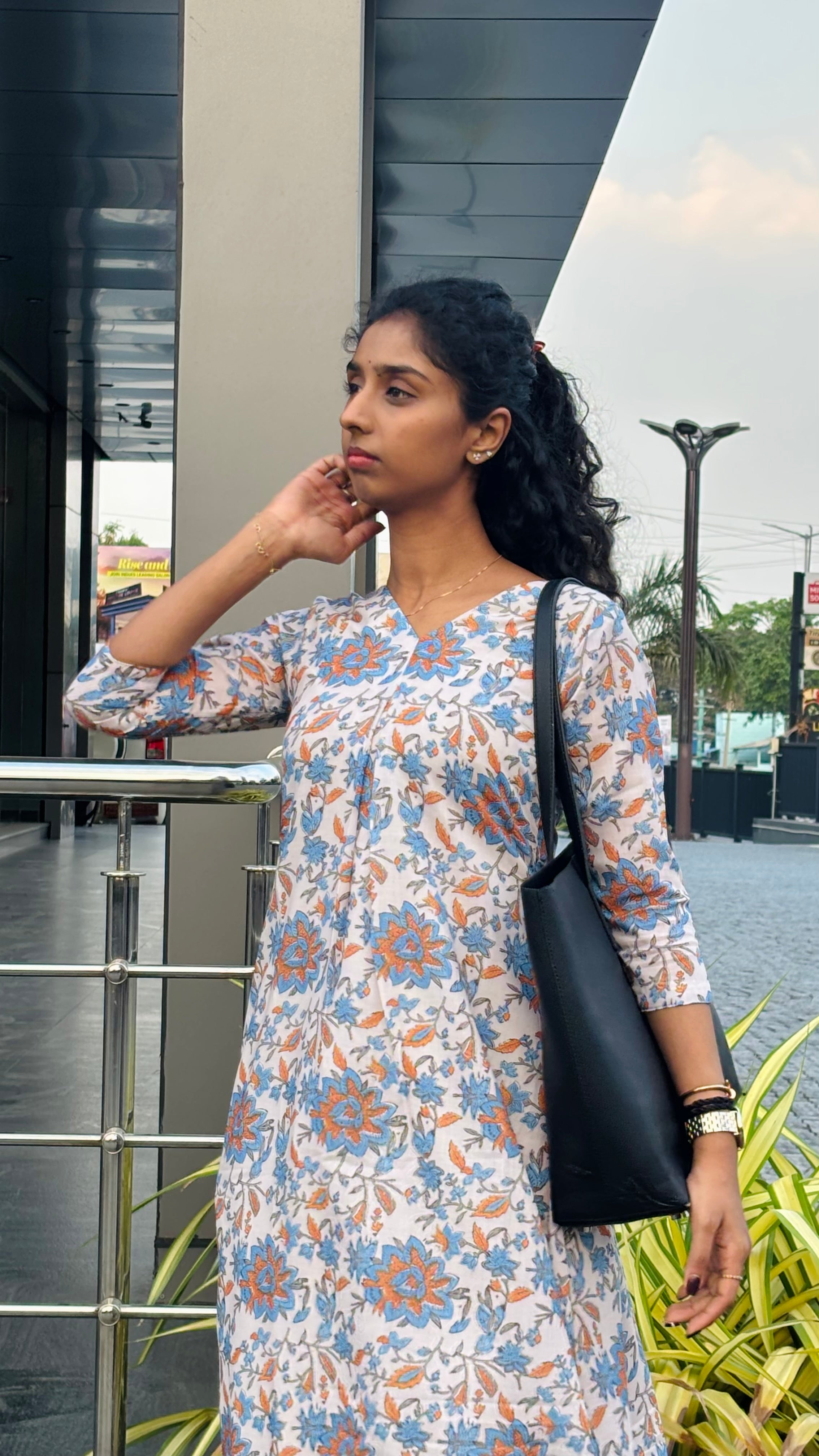 Cream Floral Kurta set