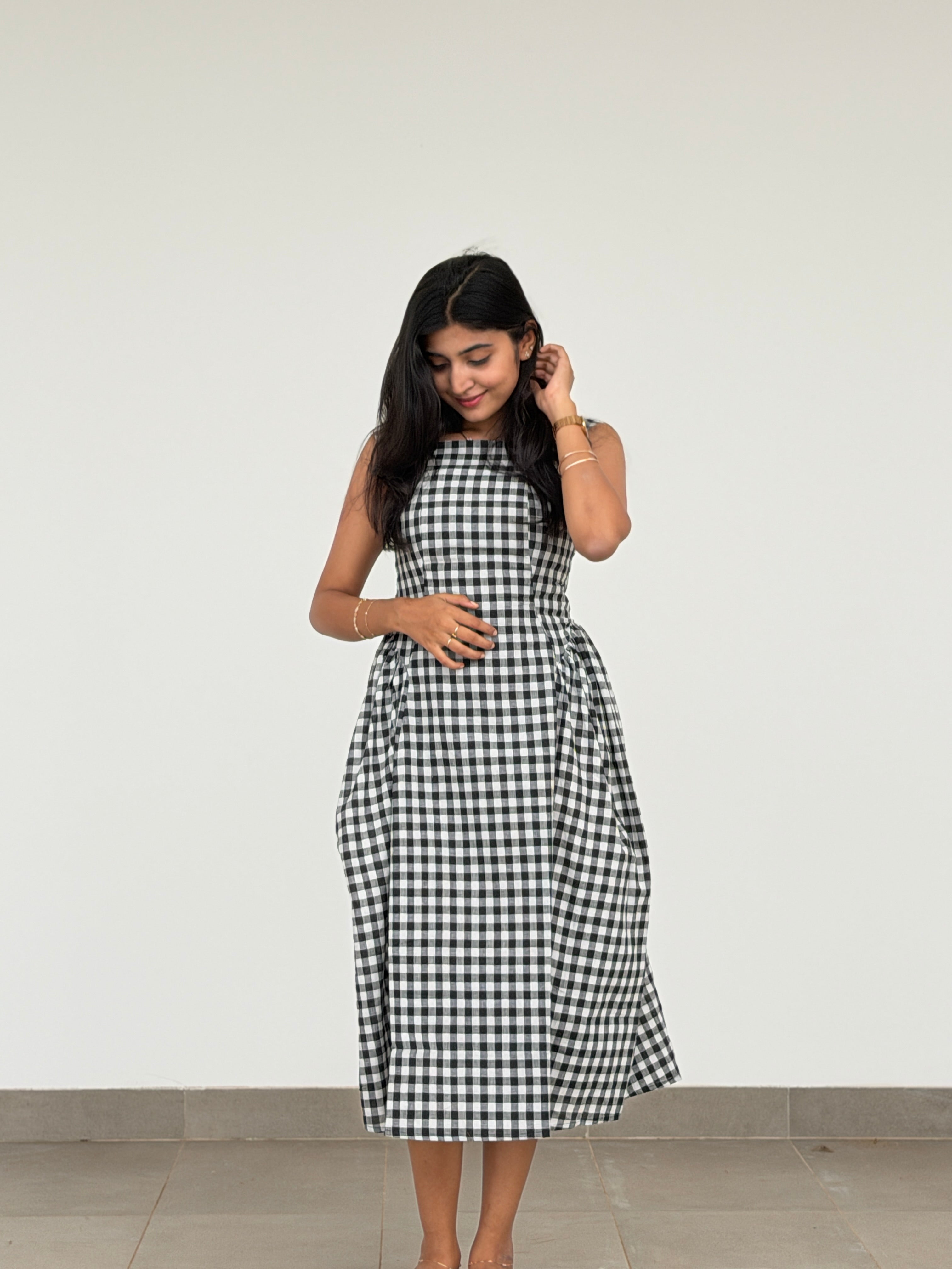 Black Gingham Cotton Dress