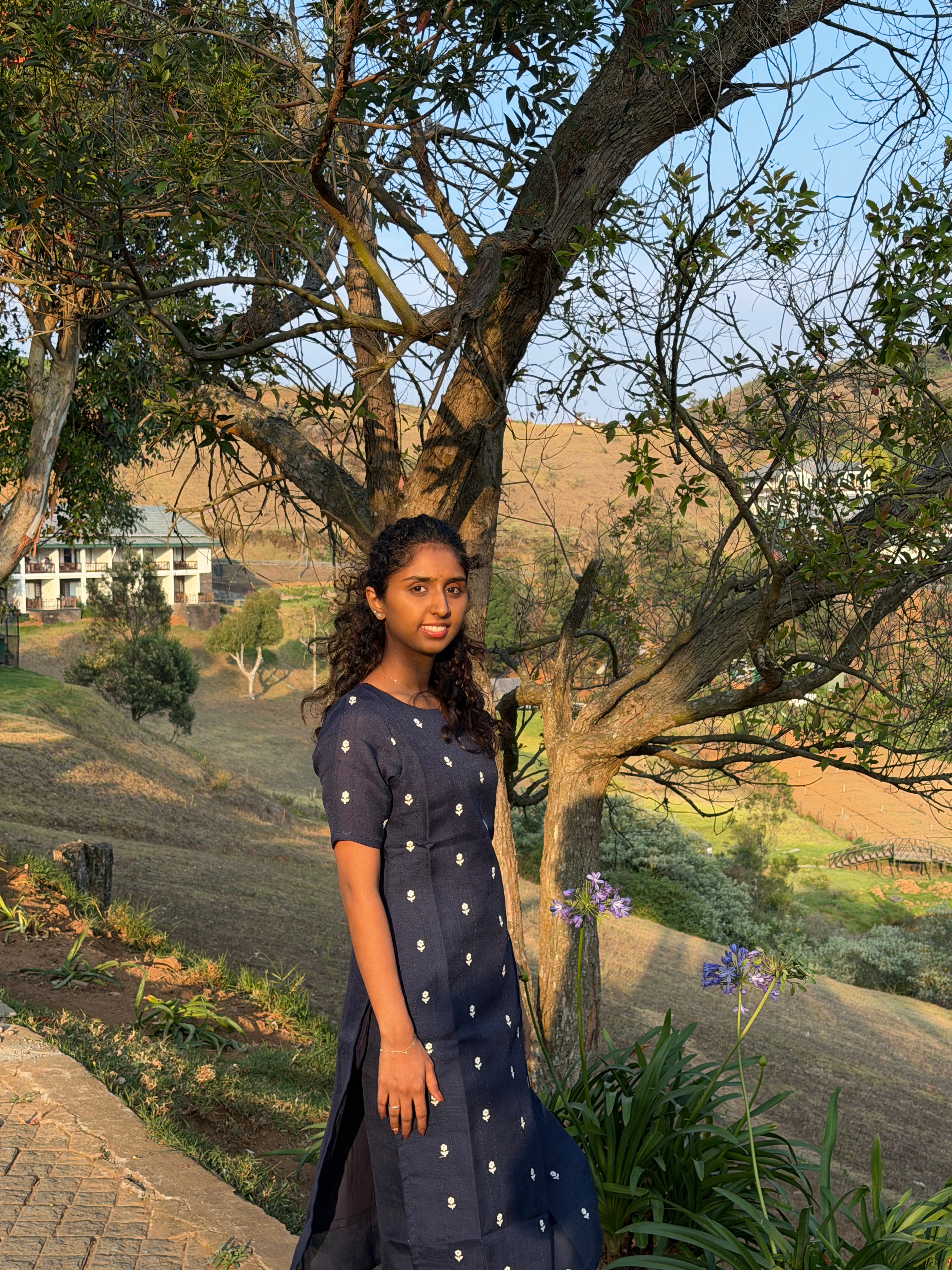 Navy Blue Linen Kurta set
