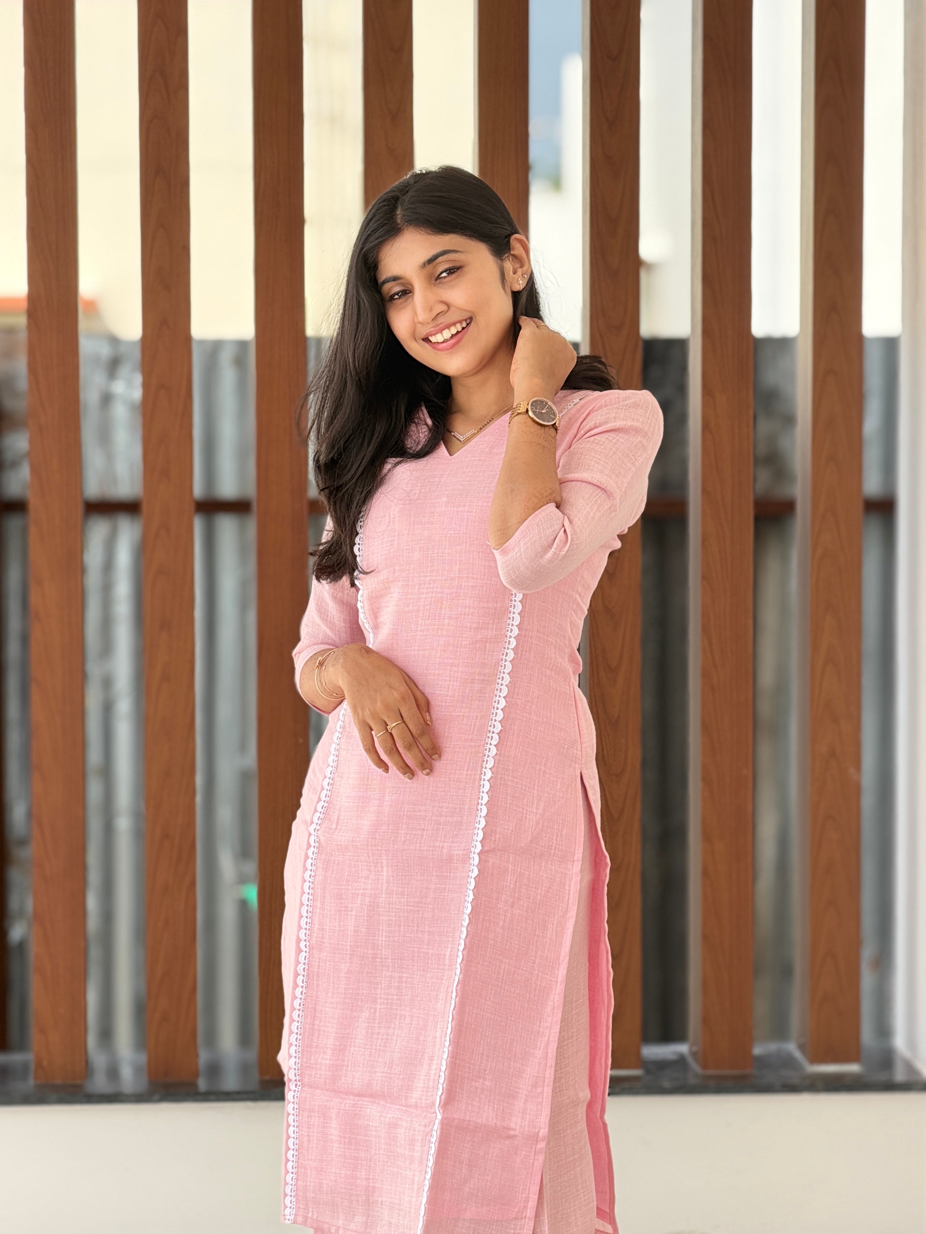 Blush Pink Linen Kurta set