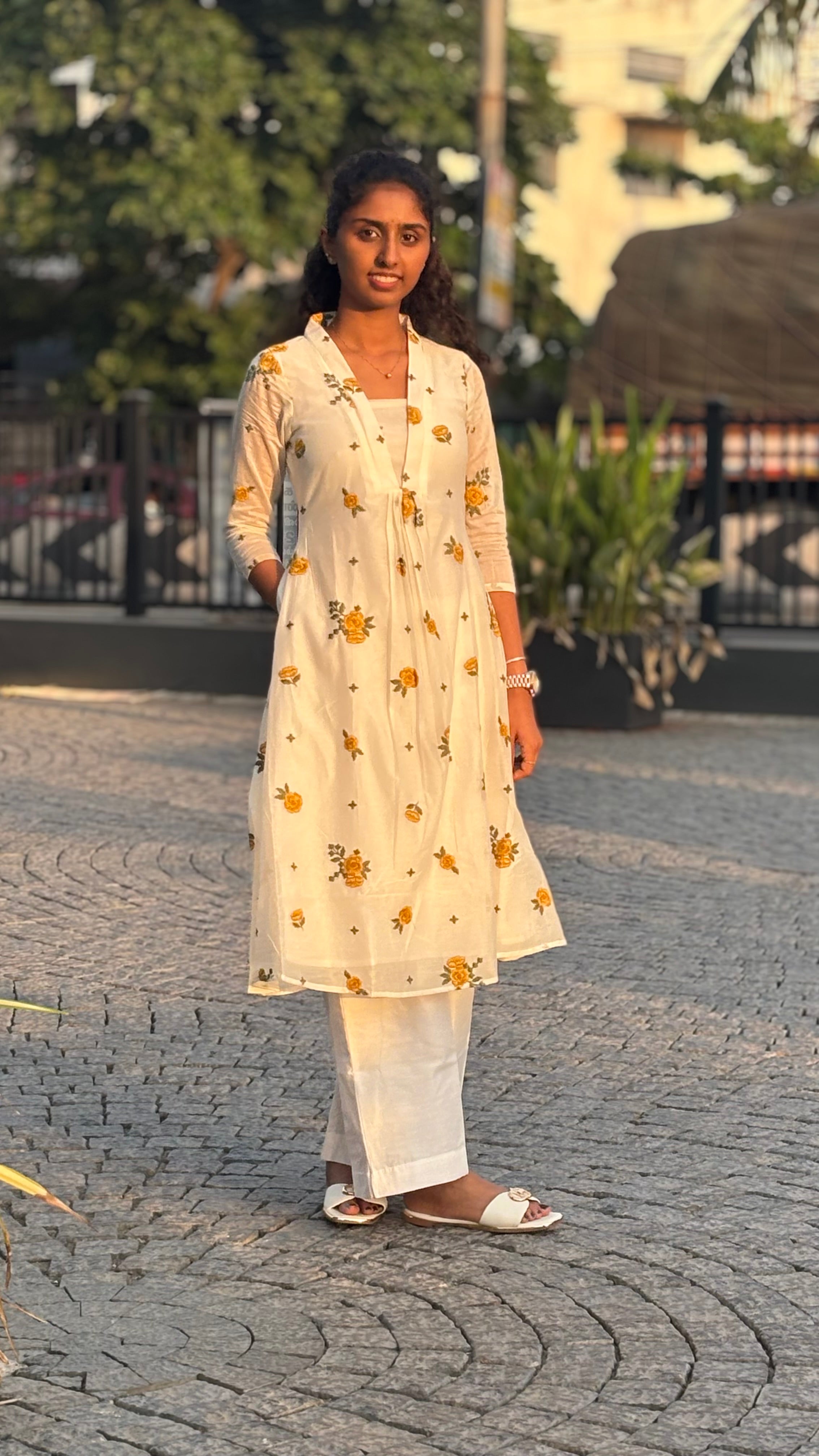 White Embroidered Mulcotton Kurta set
