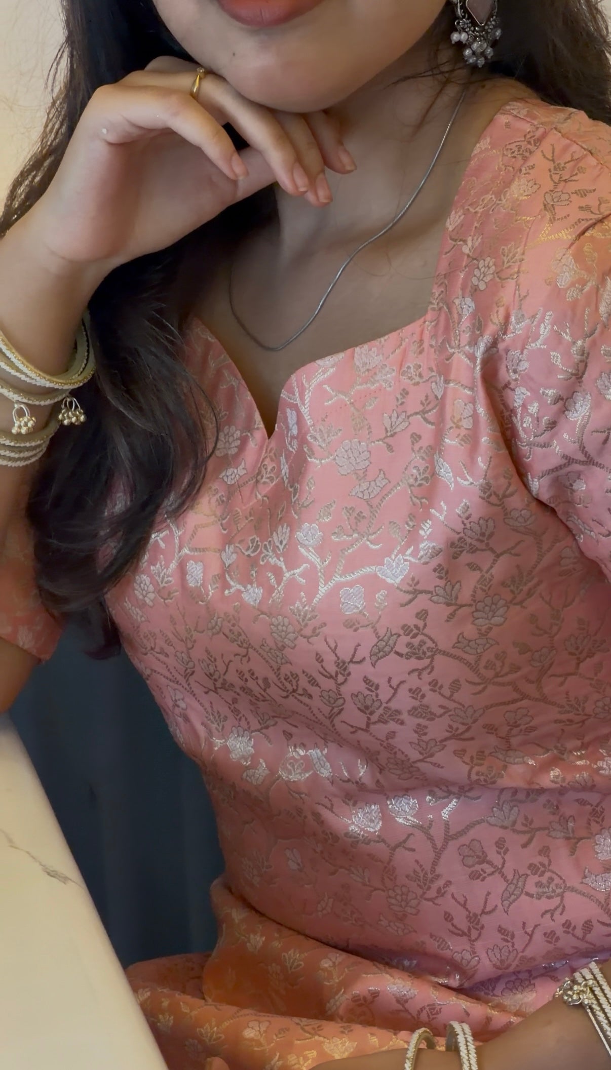 Pink Banaras Kurta Set