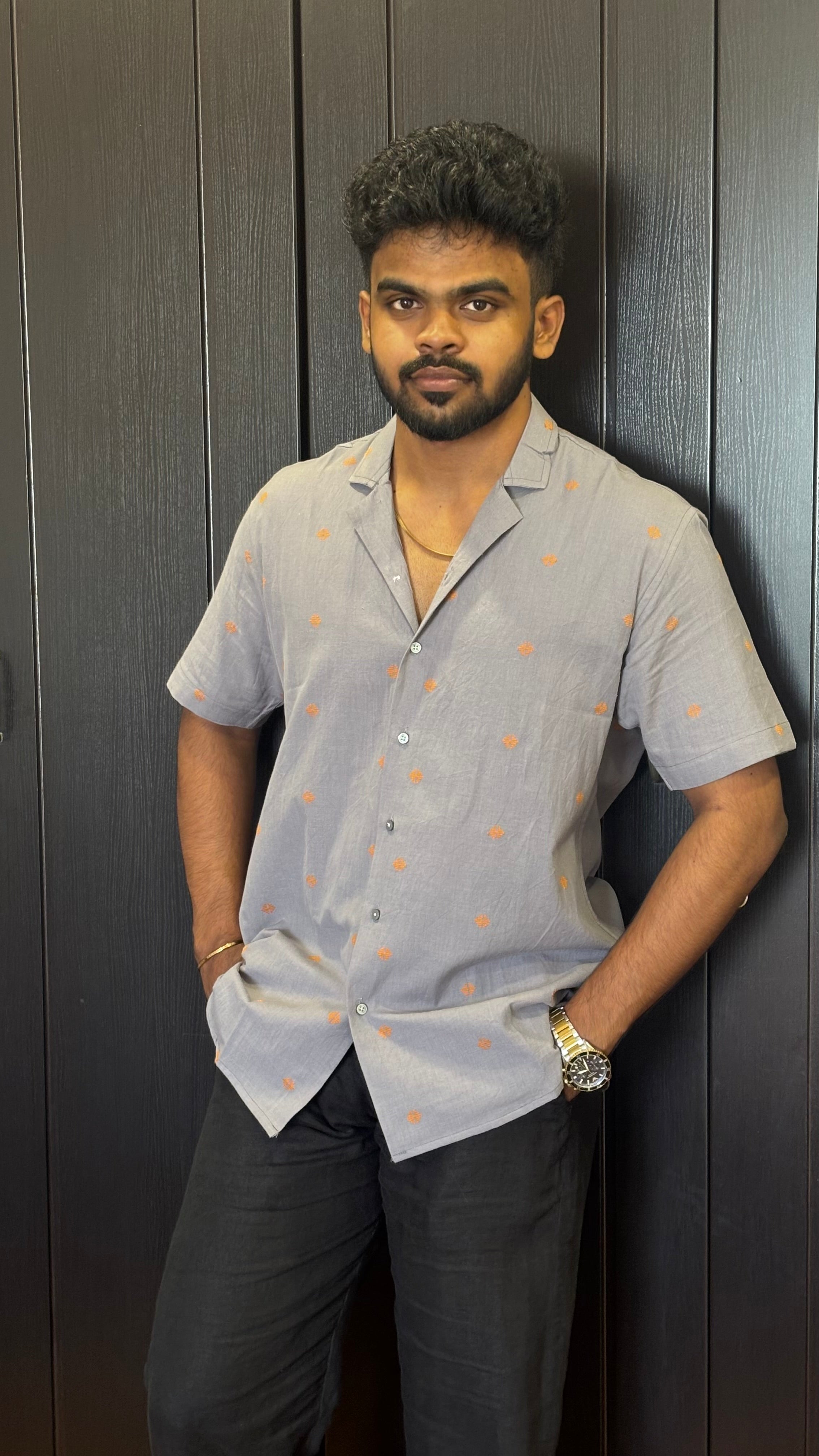 Grey Handloom Shirt with Motifs