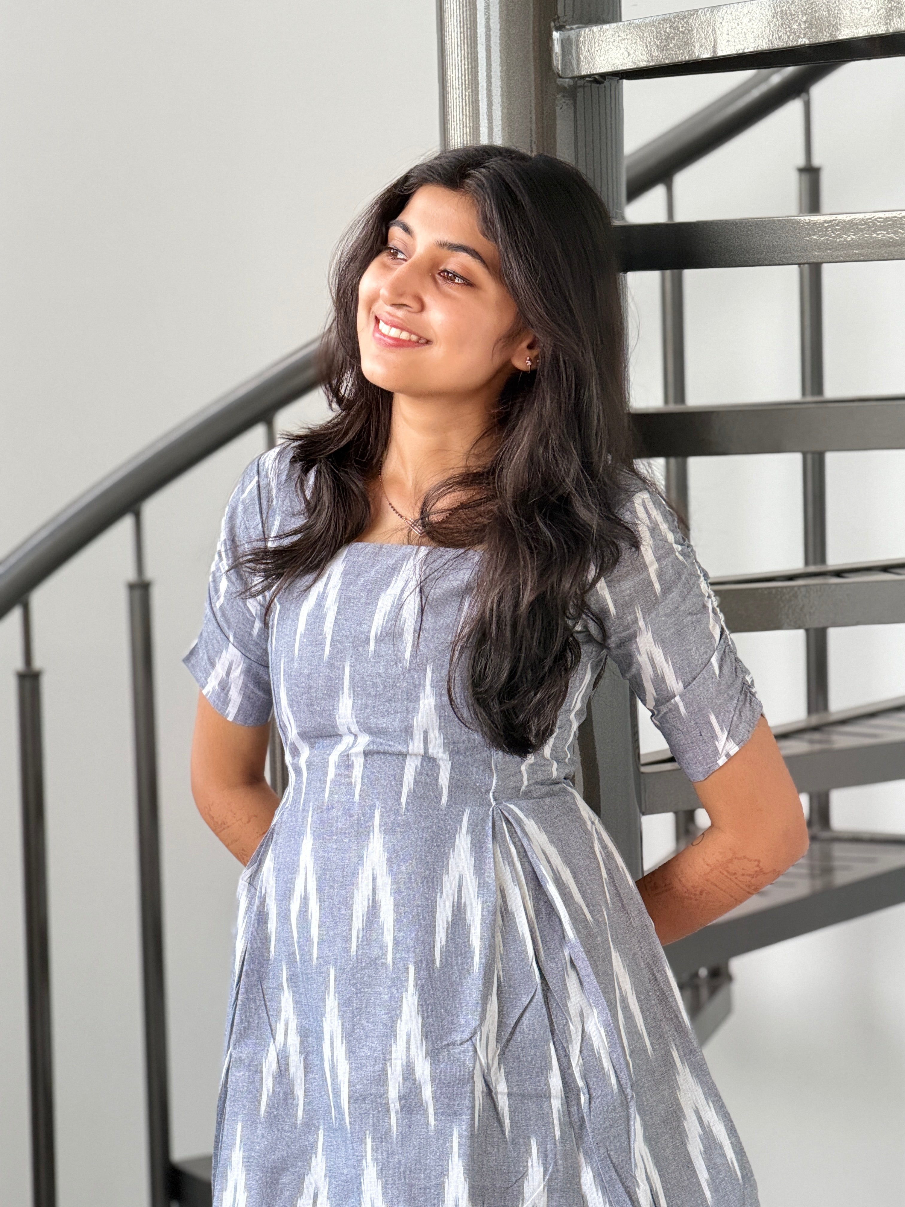 Grey Ikkat Cotton Dress