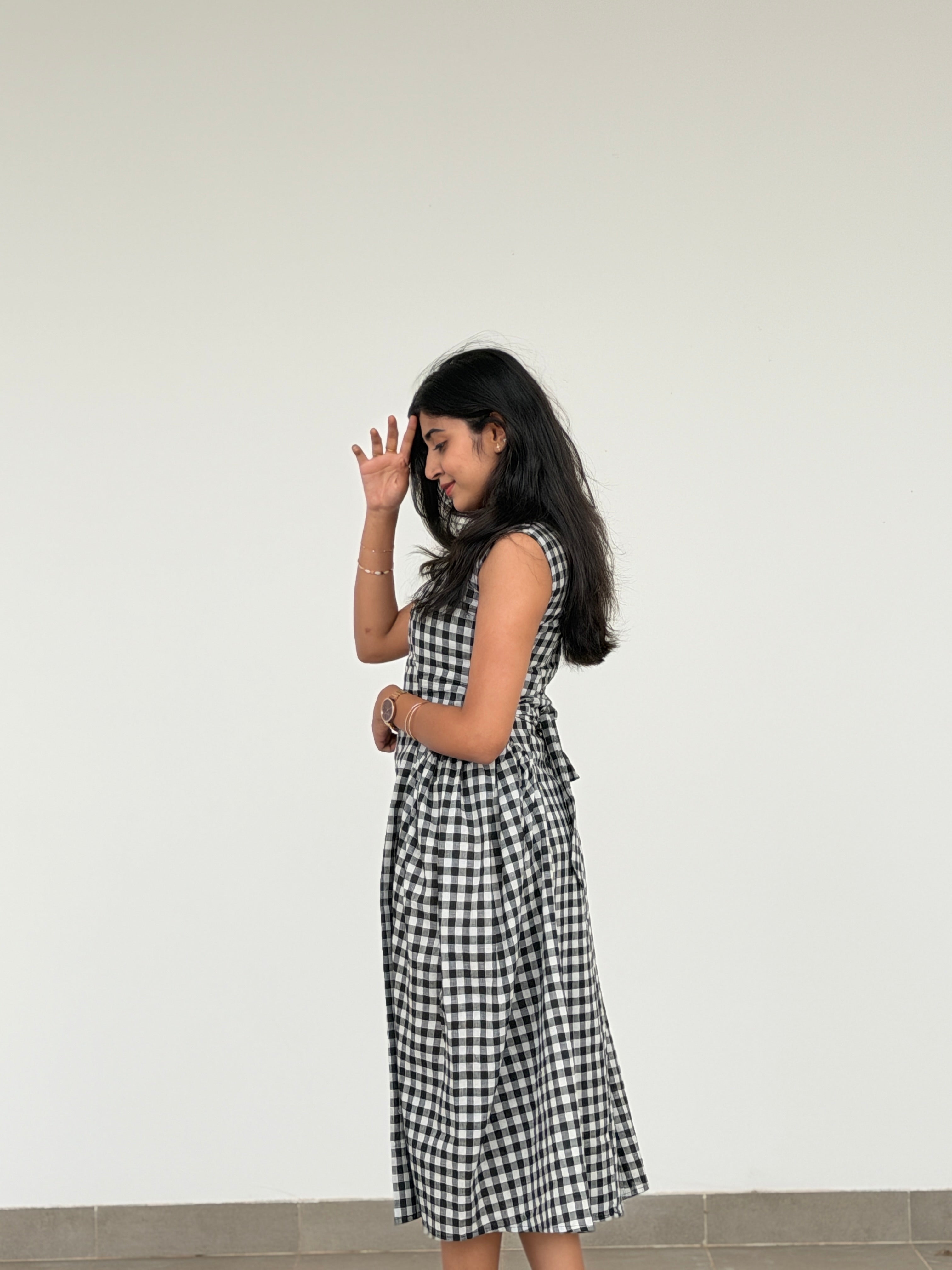 Black Gingham Cotton Dress