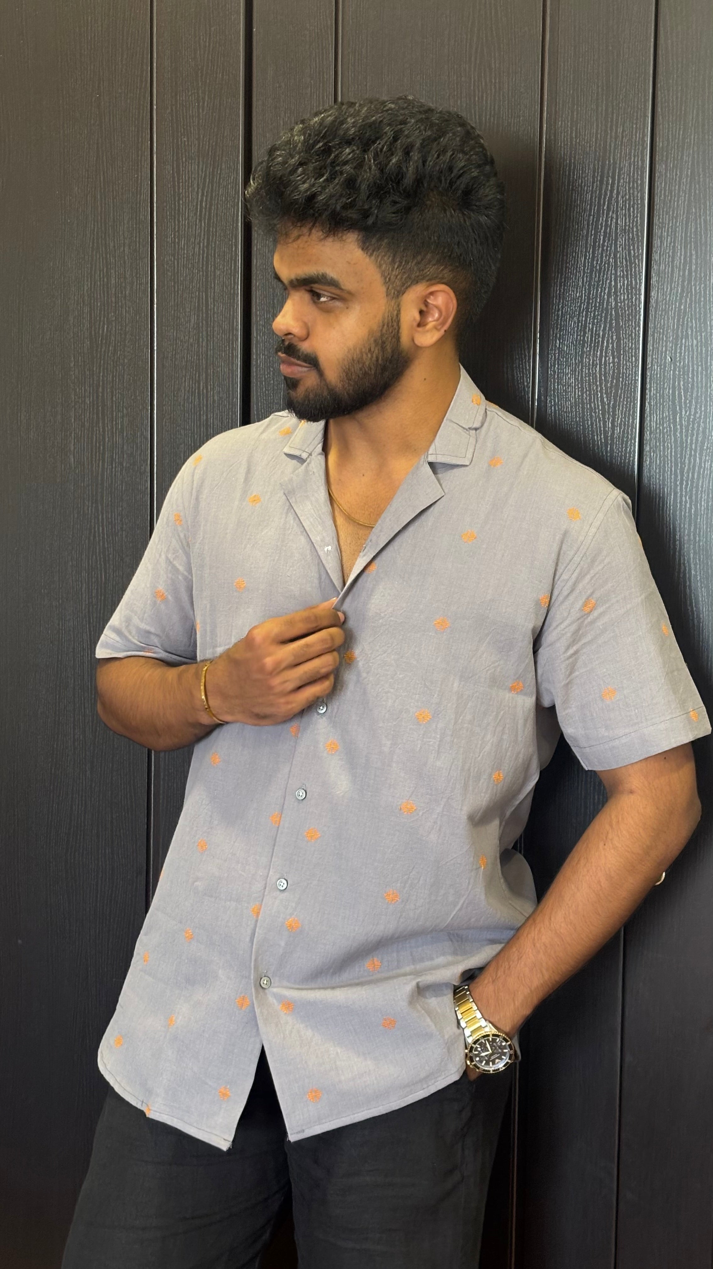 Grey Handloom Shirt with Motifs