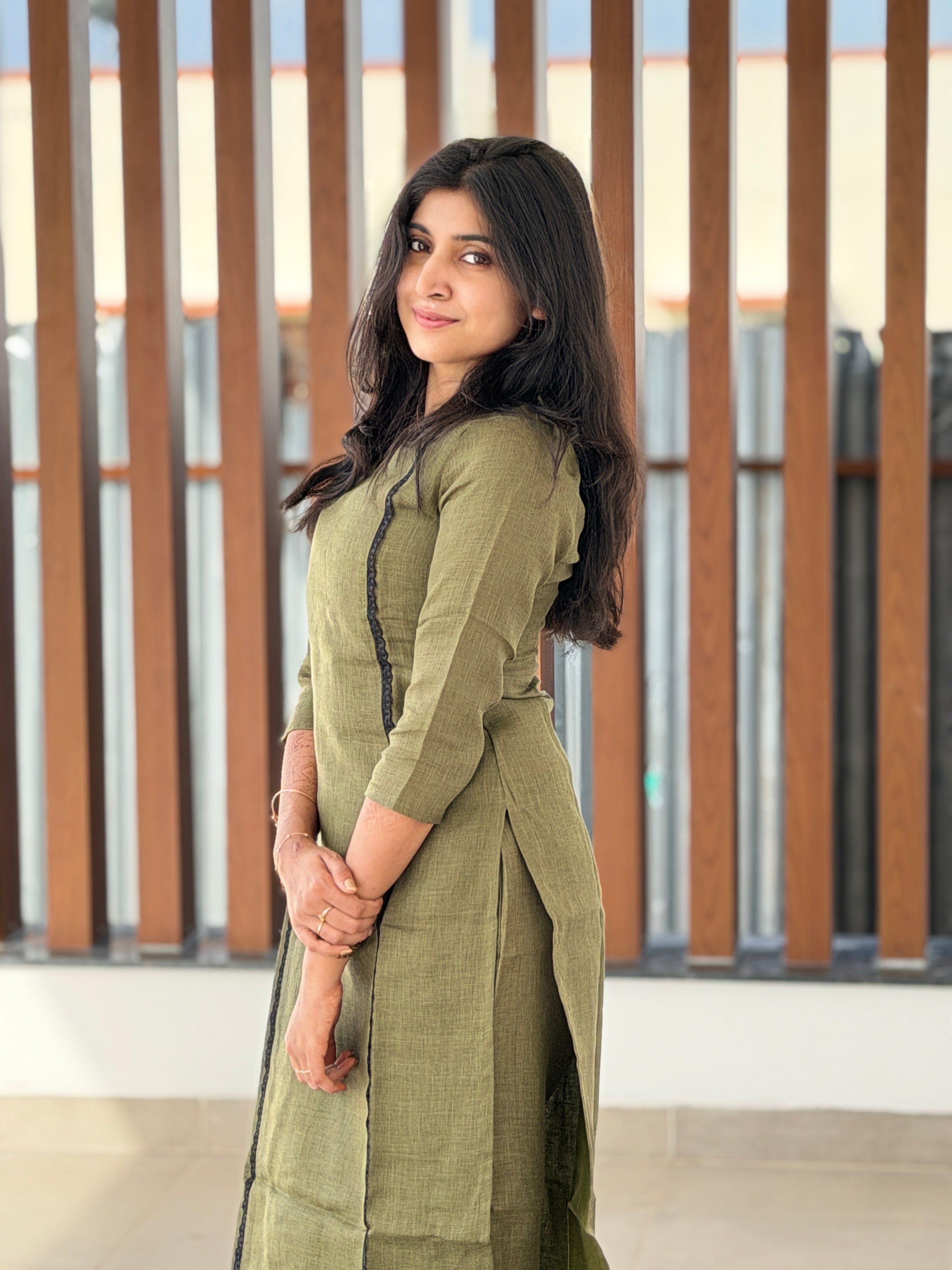 Olive Green linen Kurta set