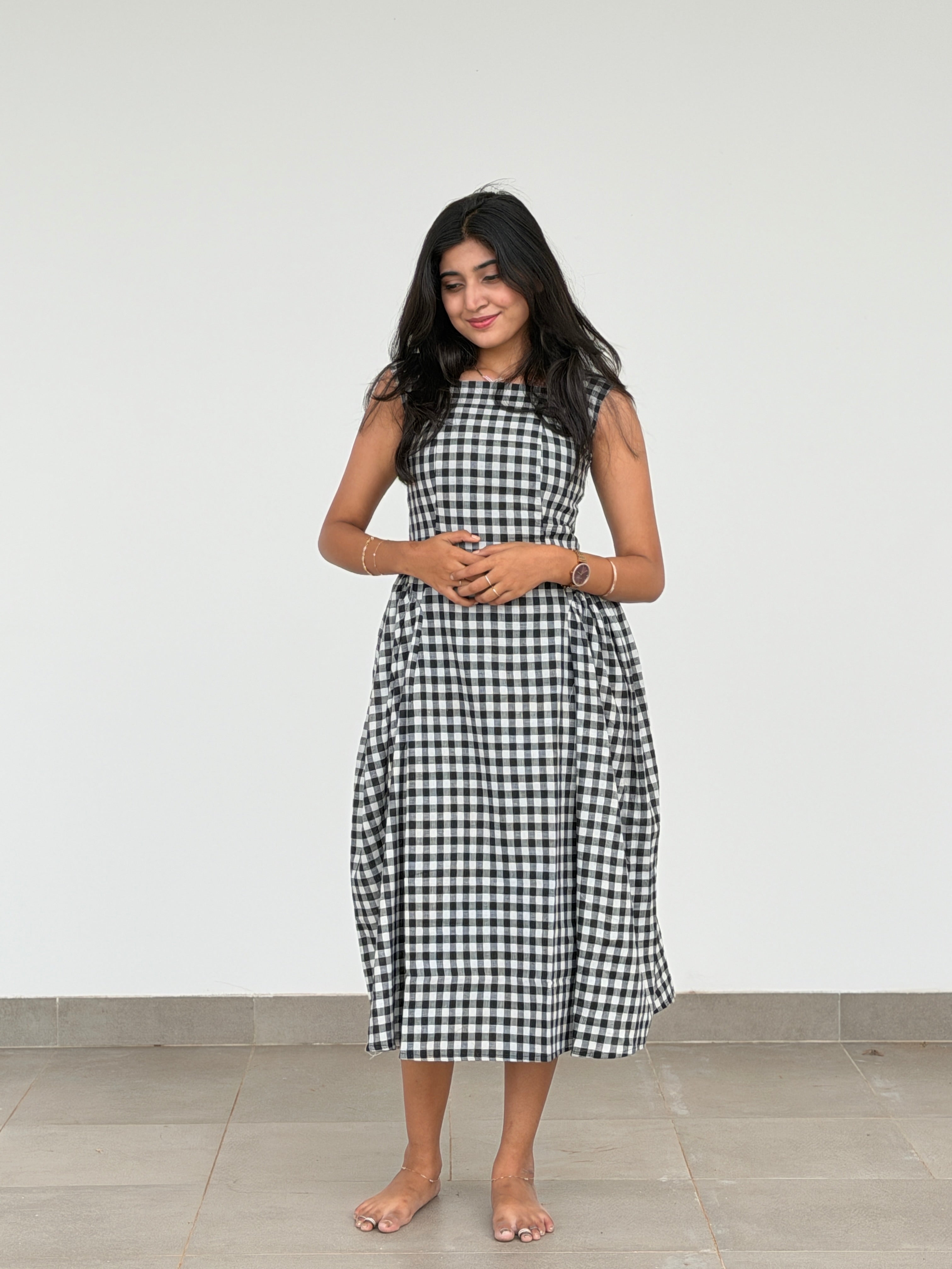 Black Gingham Cotton Dress