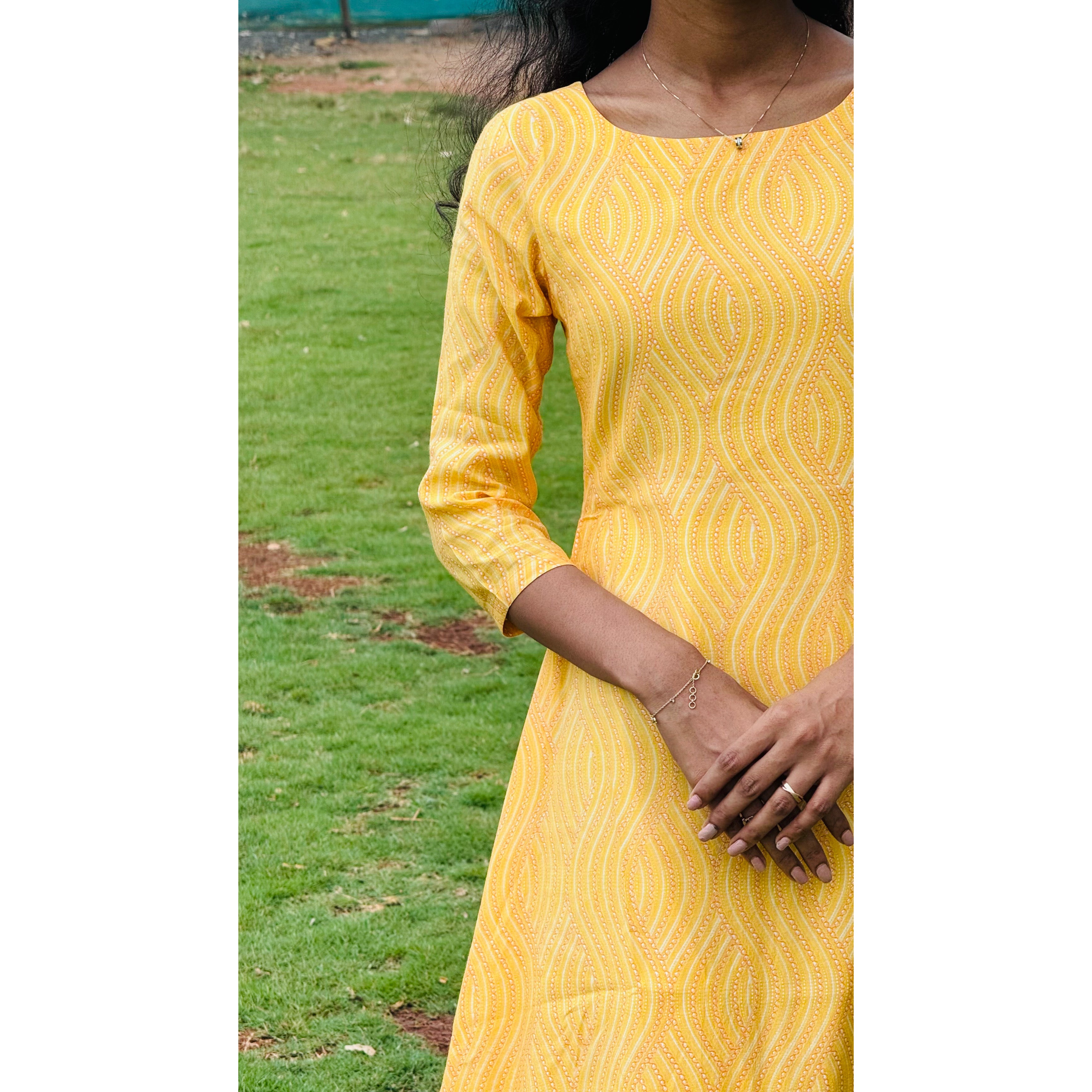 Yellow Aline Maxi Dress with Pleats