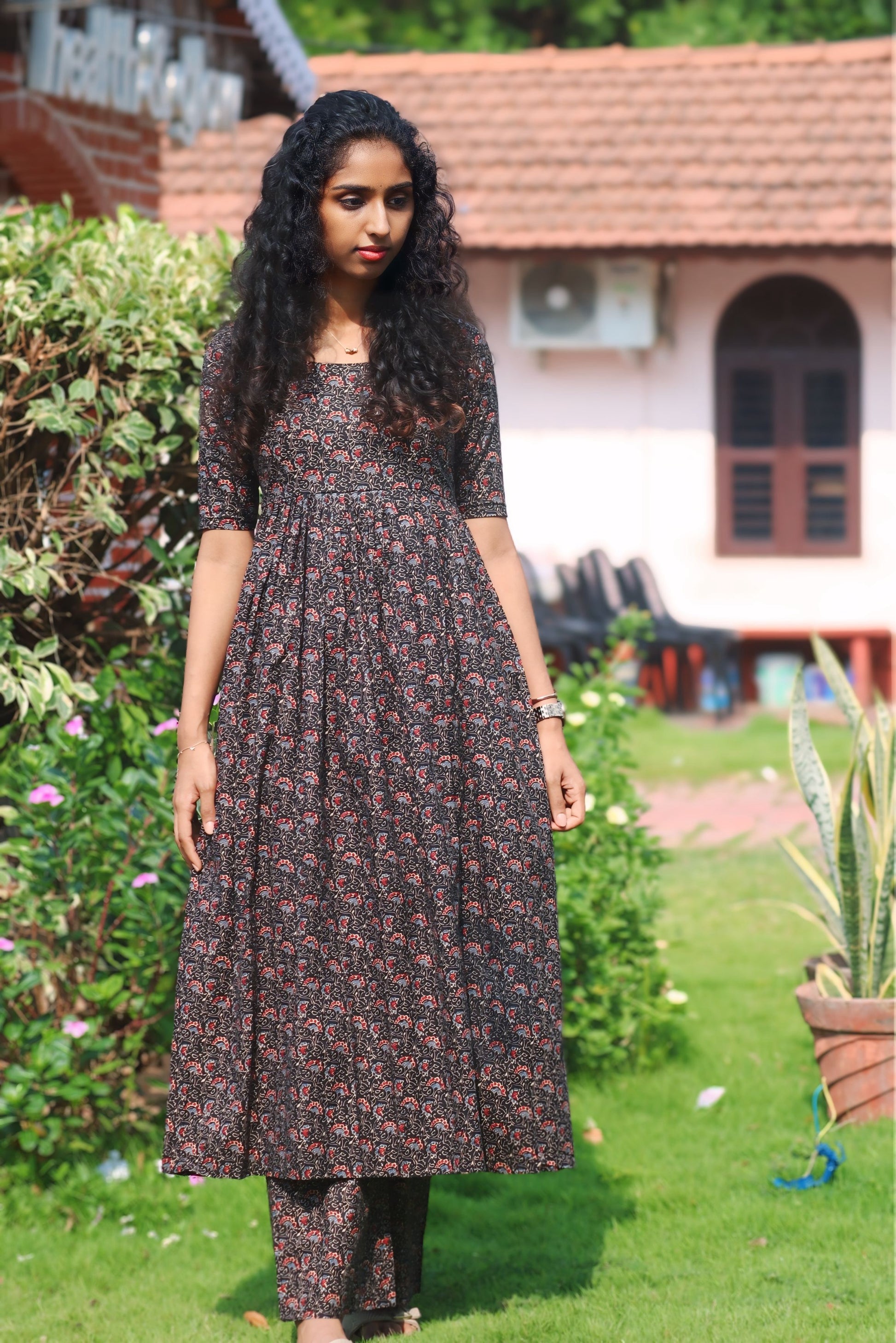 Black Cotton kurta and Plazzo pant set