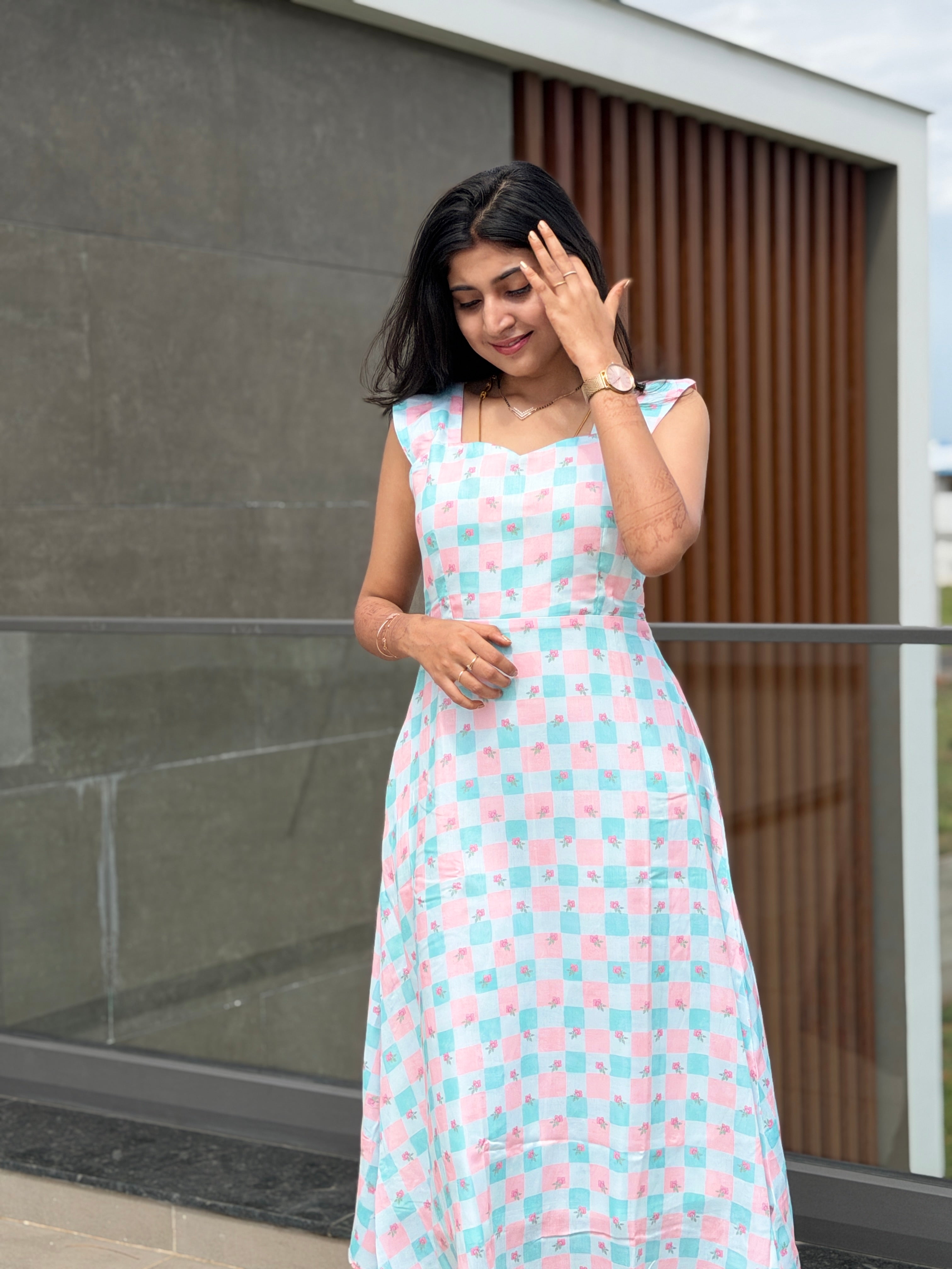 Checks floral Midi Dress