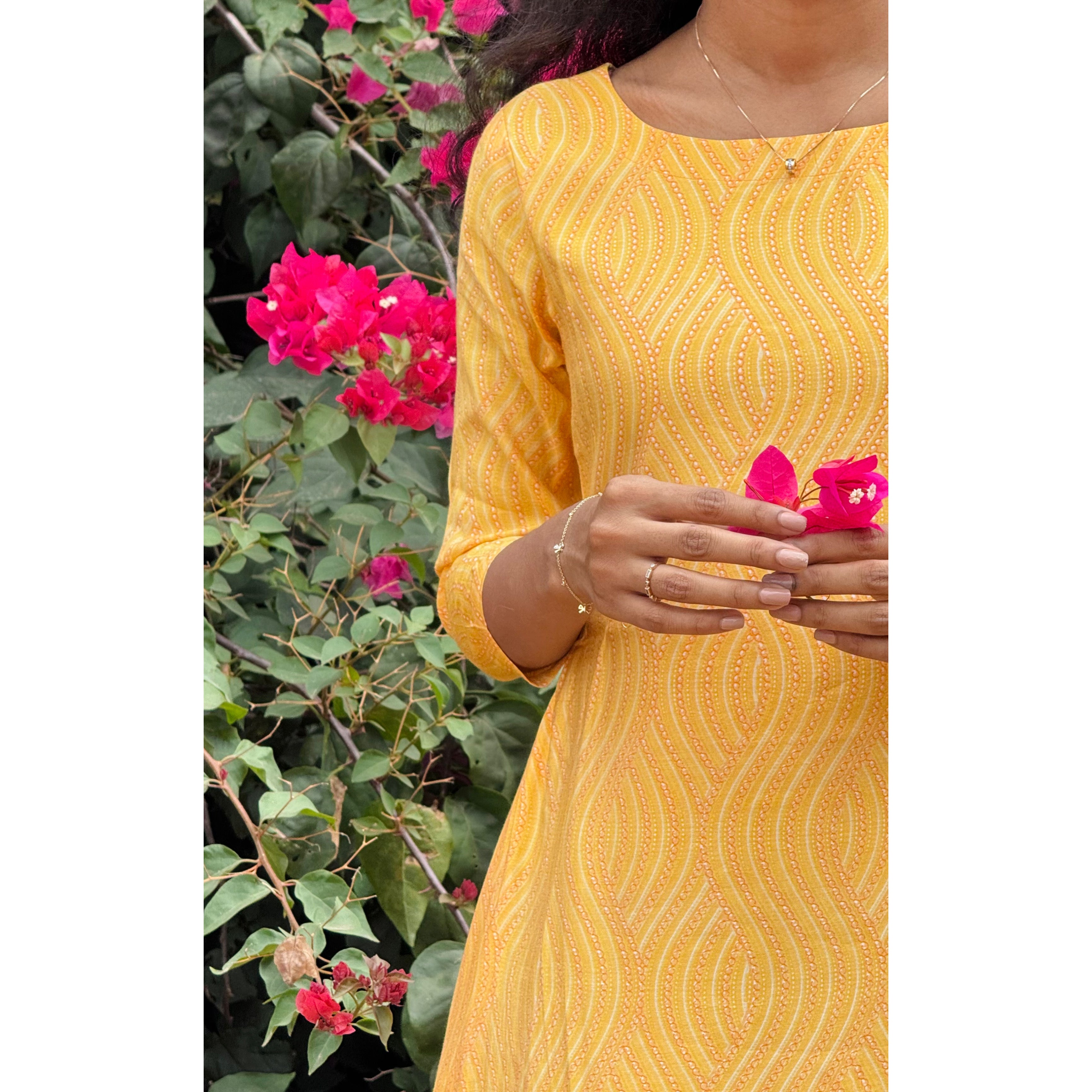 Yellow Aline Maxi Dress with Pleats