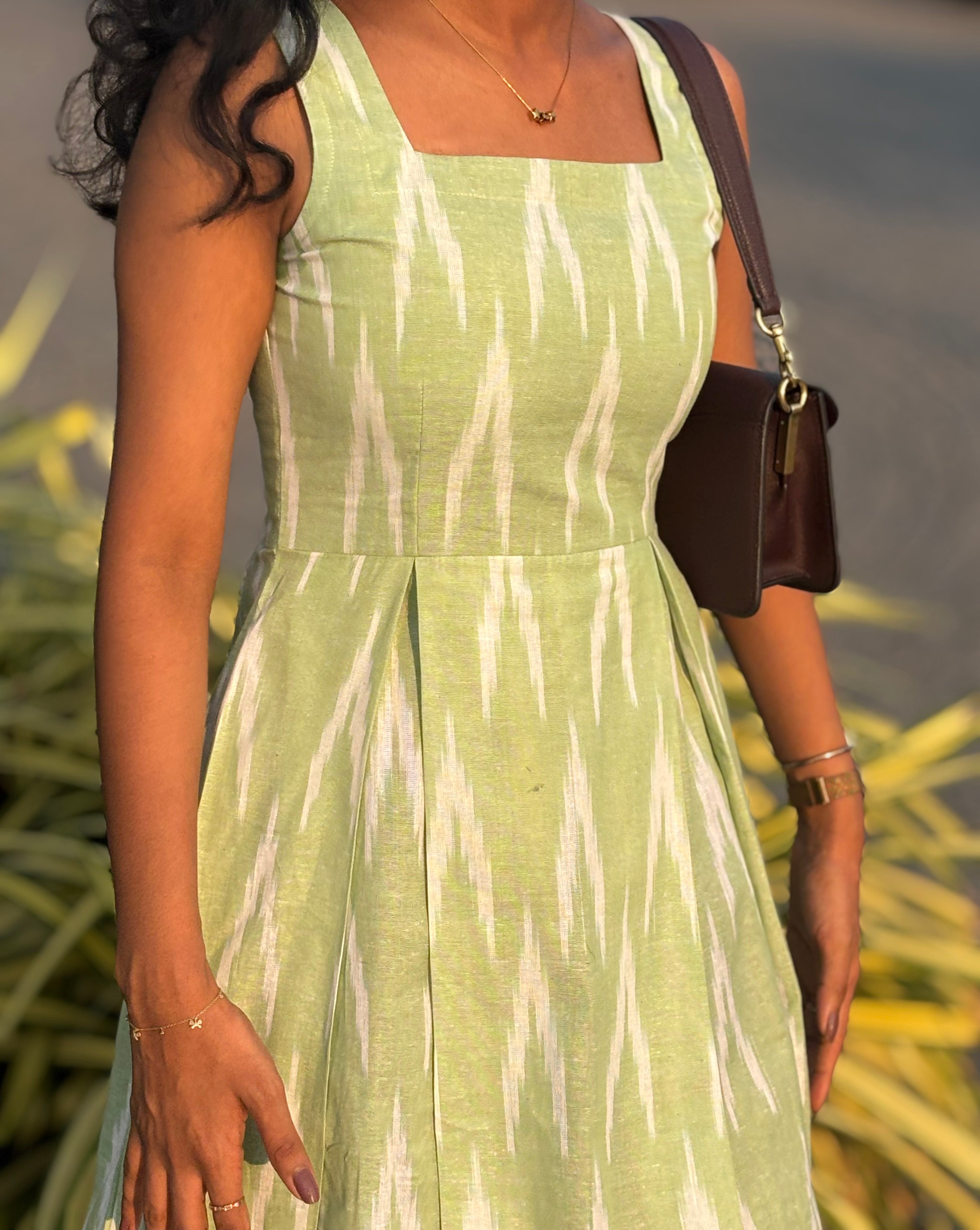 Green Ikkat Pleated Dress