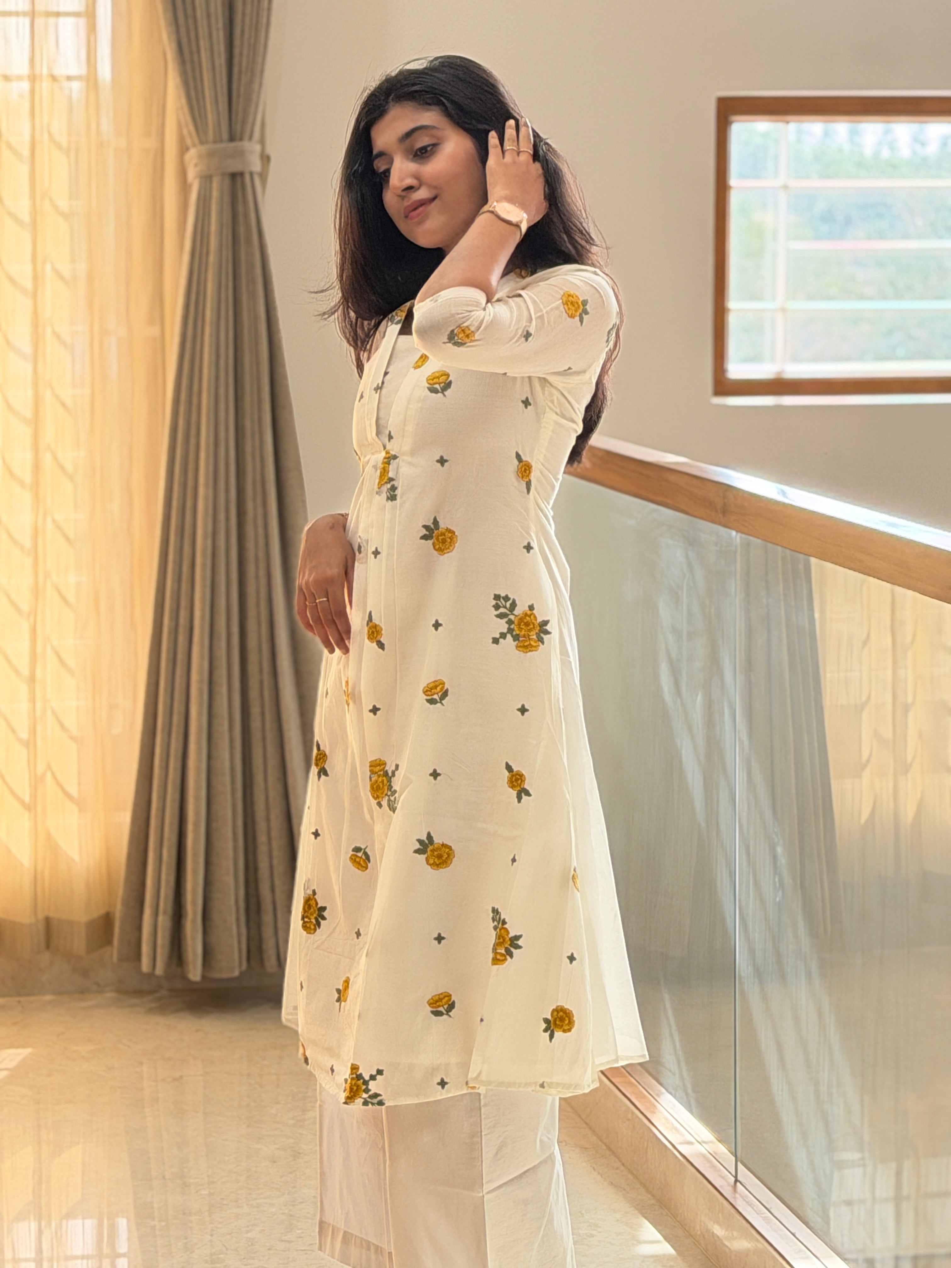 White Embroidered Mulcotton Kurta set