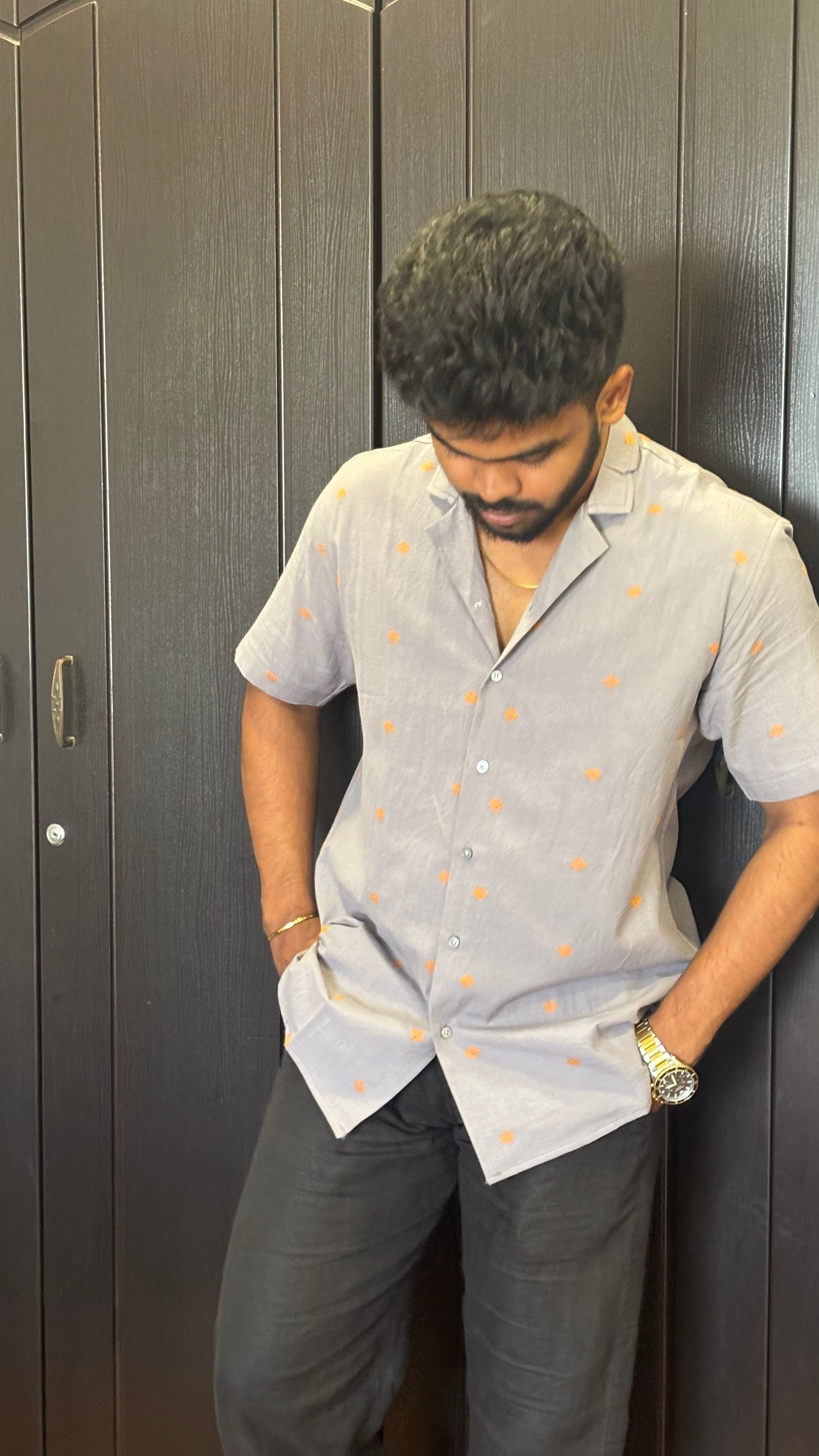 Grey Handloom Shirt with Motifs