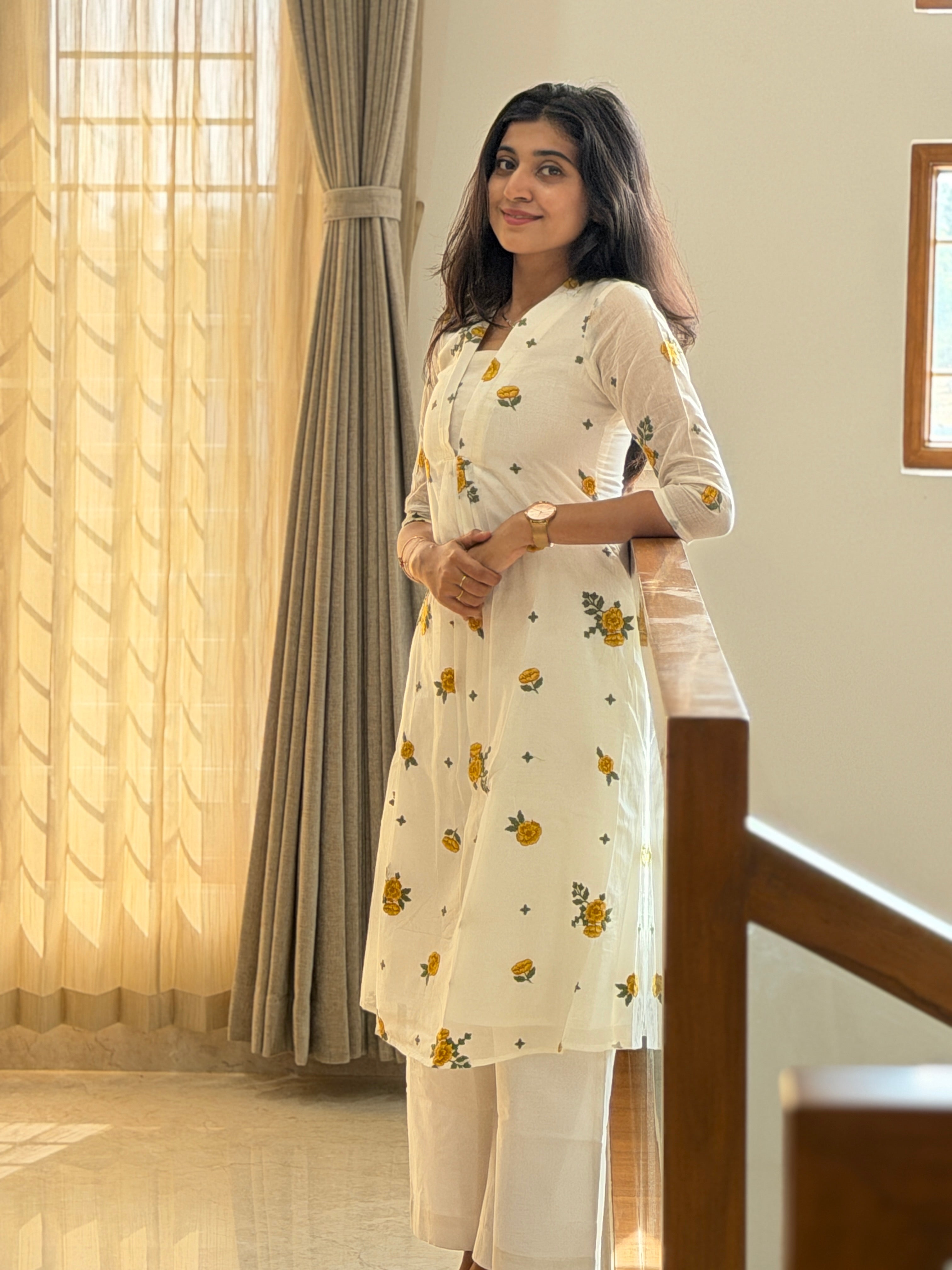 White Embroidered Mulcotton Kurta set