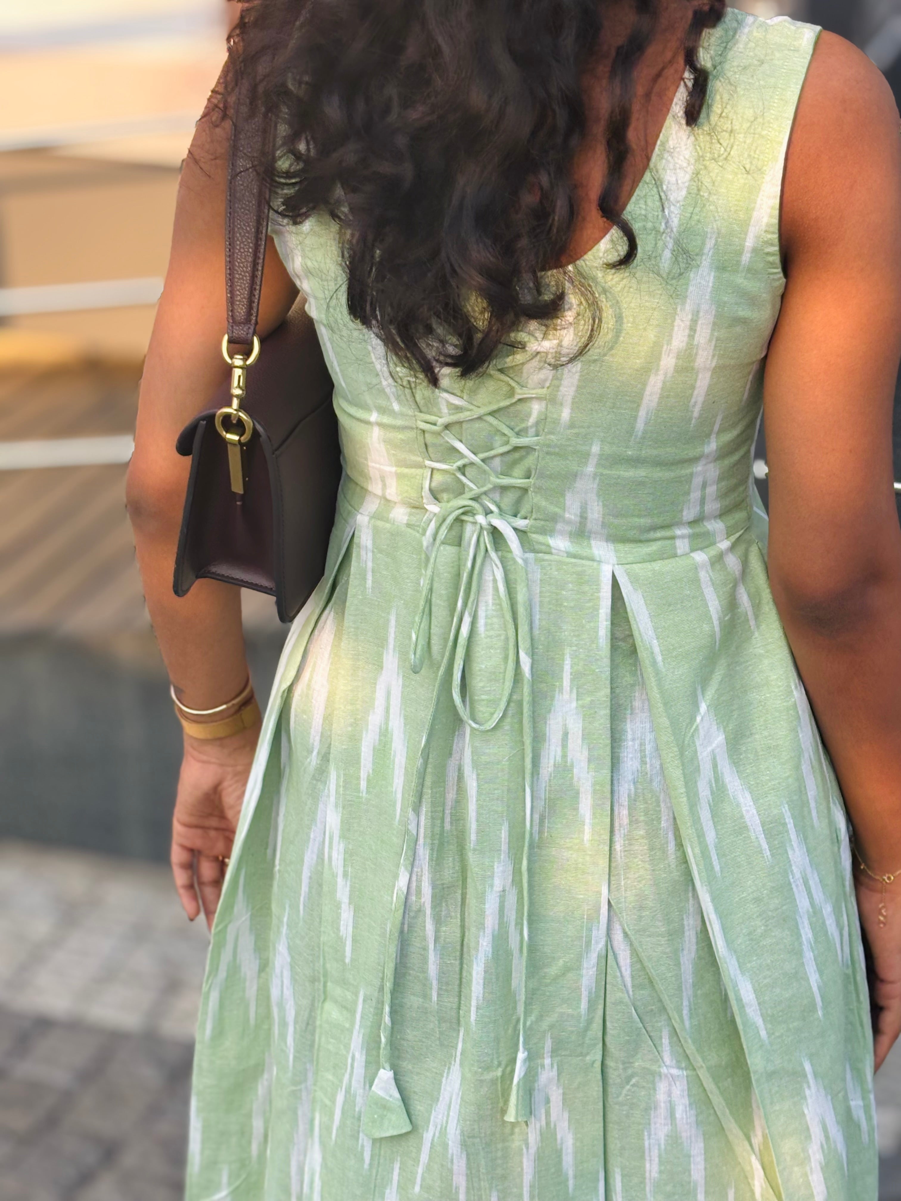 Green Ikkat Pleated Dress