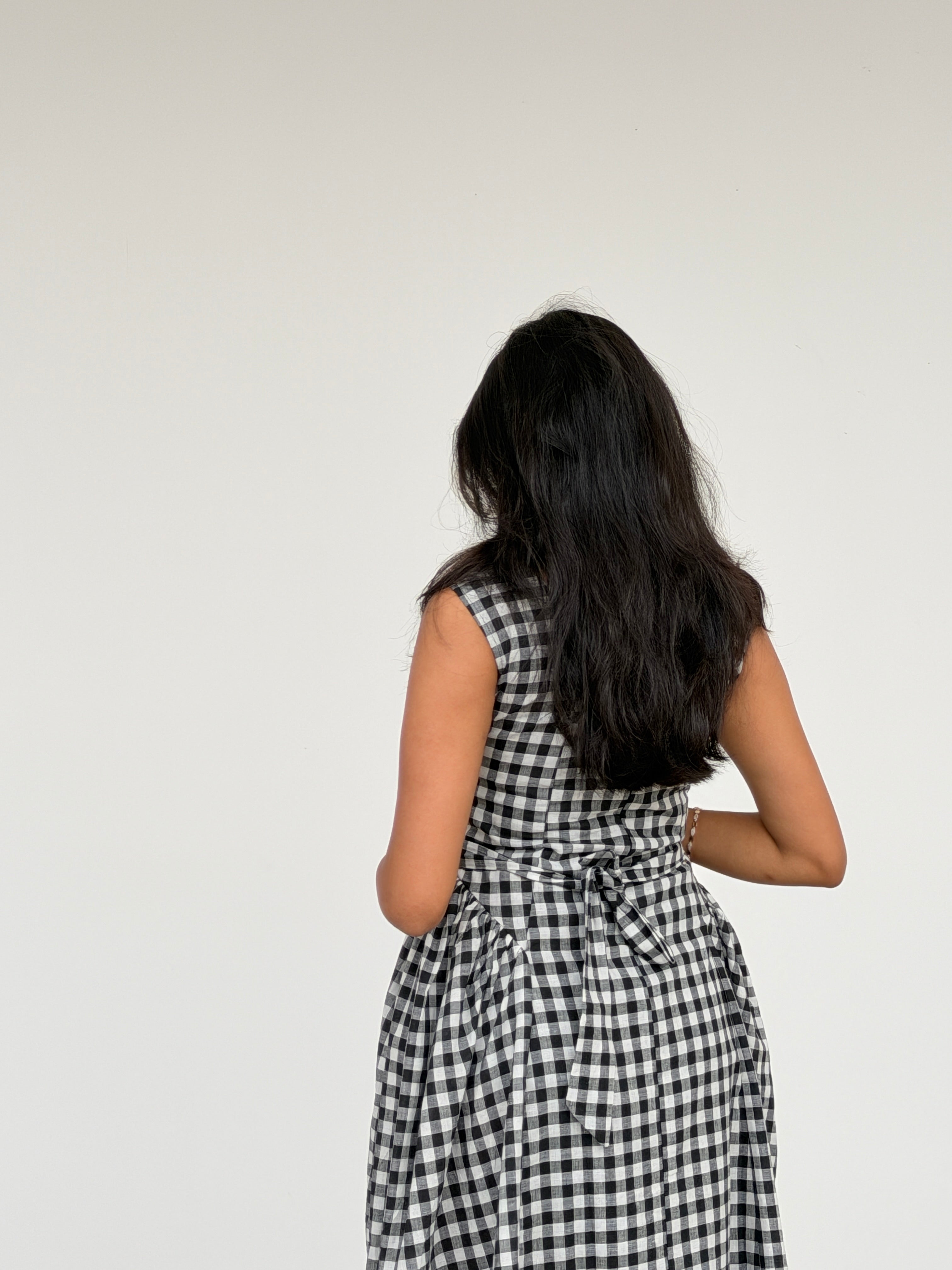 Black Gingham Cotton Dress