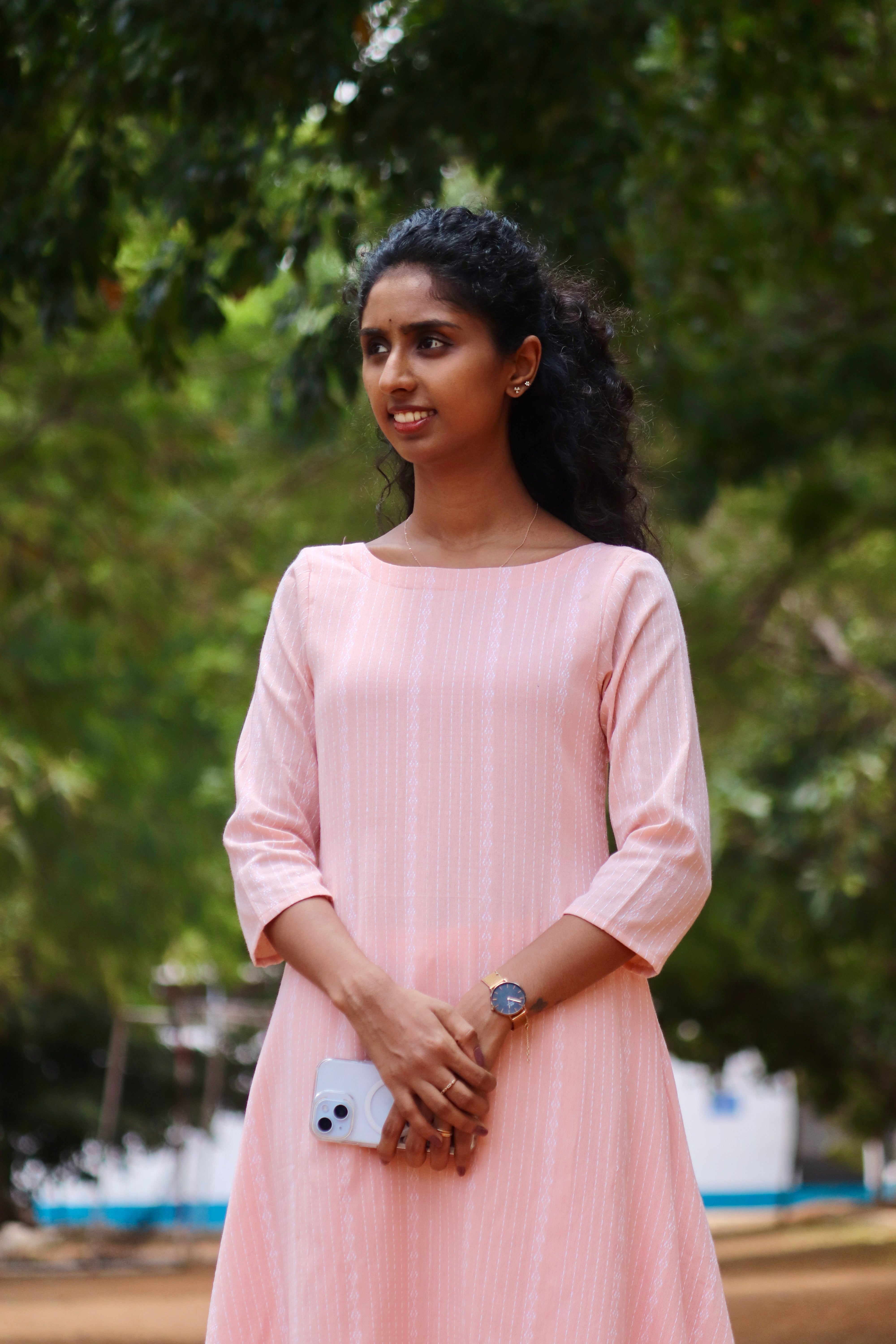 Peach Handloom Cotton Kurta Set