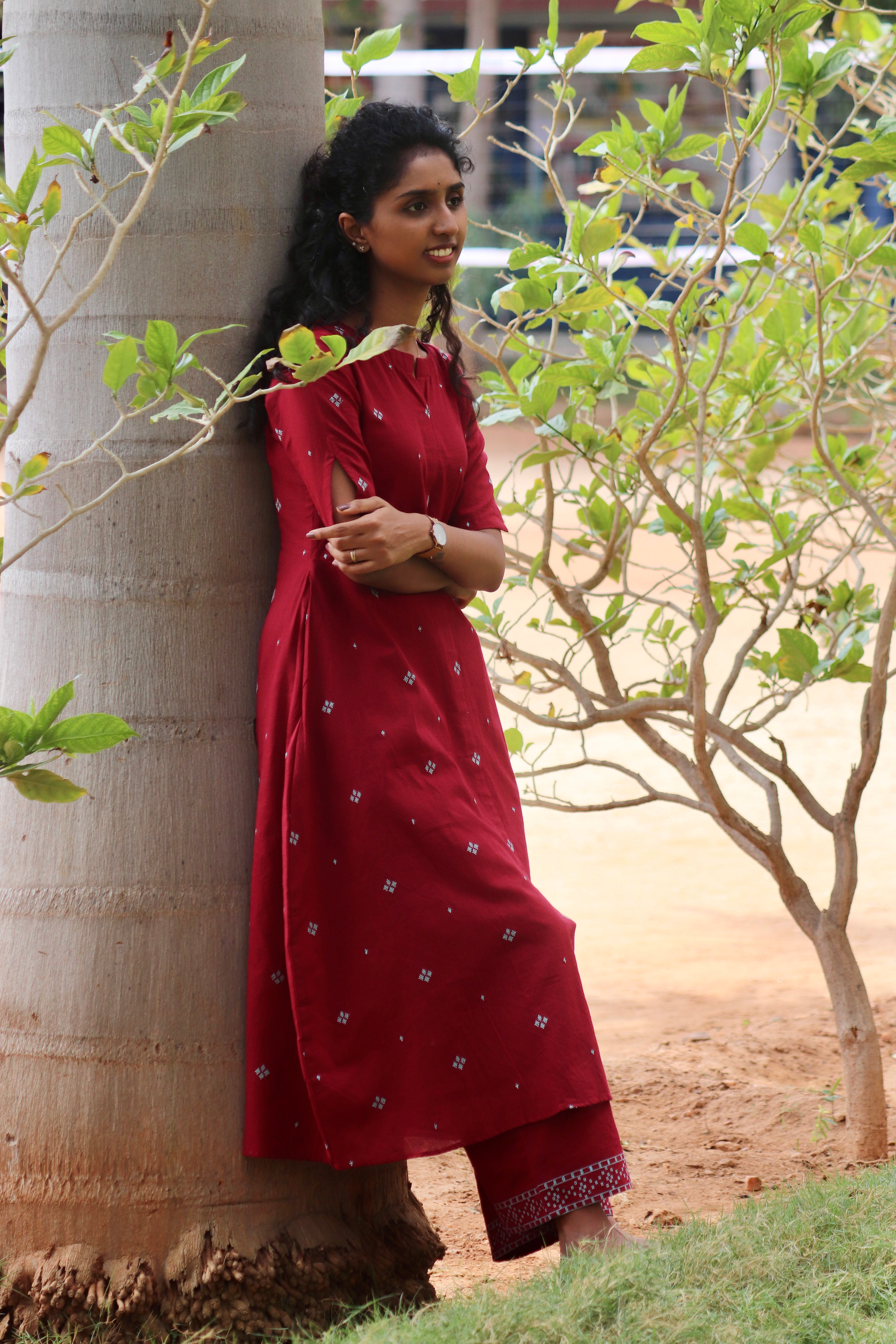 Red Handloom Kurta Set
