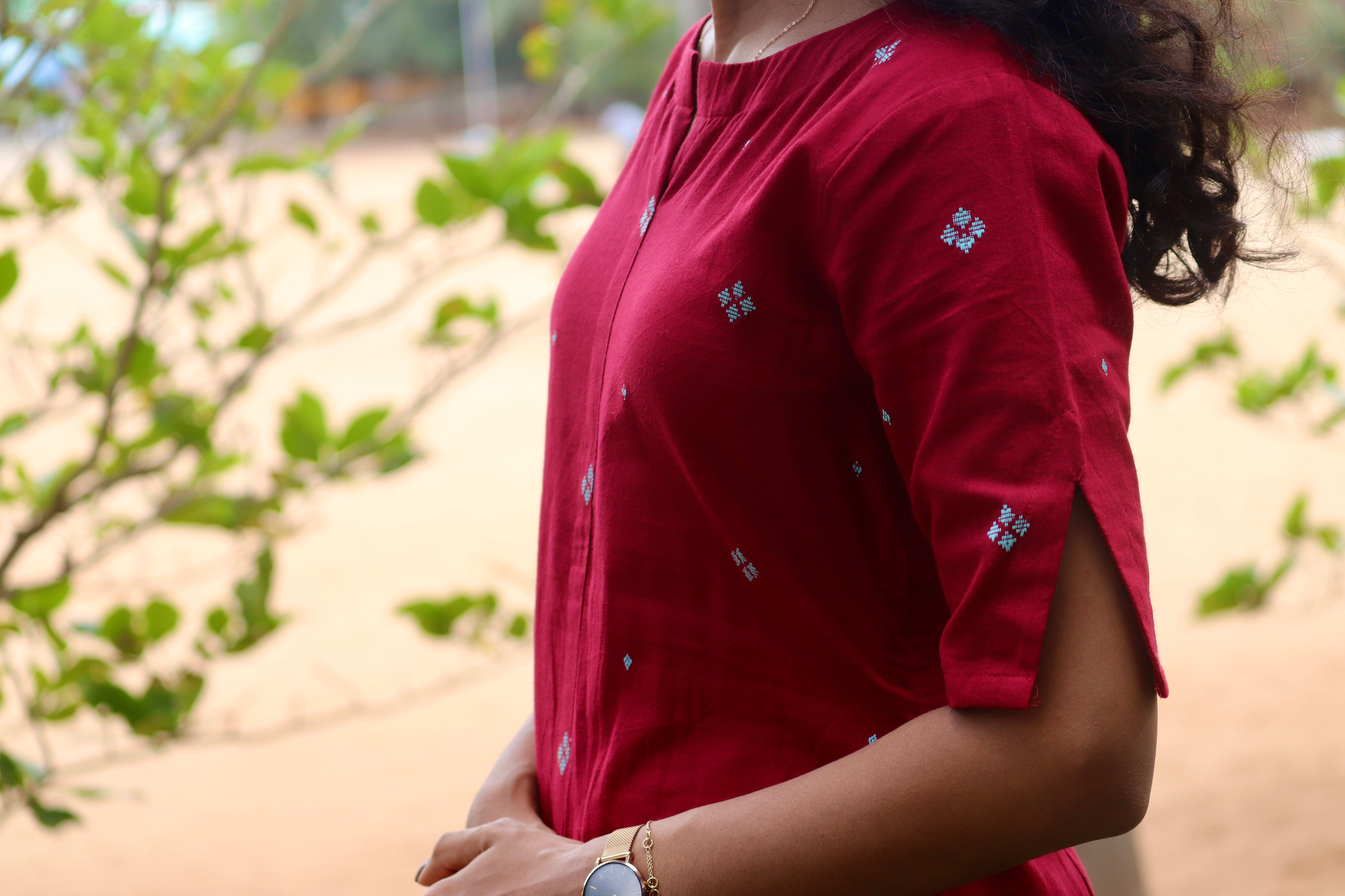 Red Handloom Kurta Set