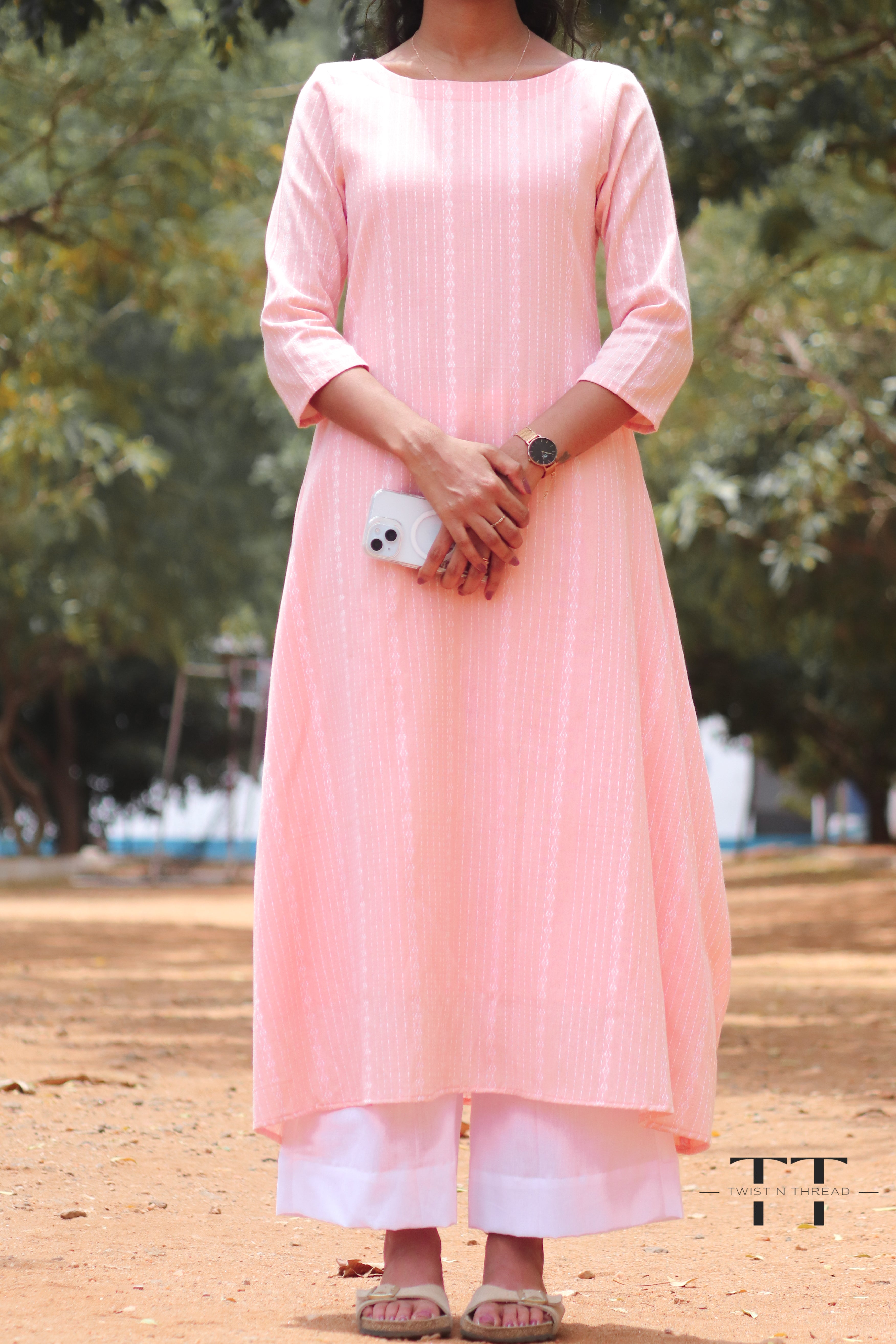 Peach Handloom Cotton Kurta Set