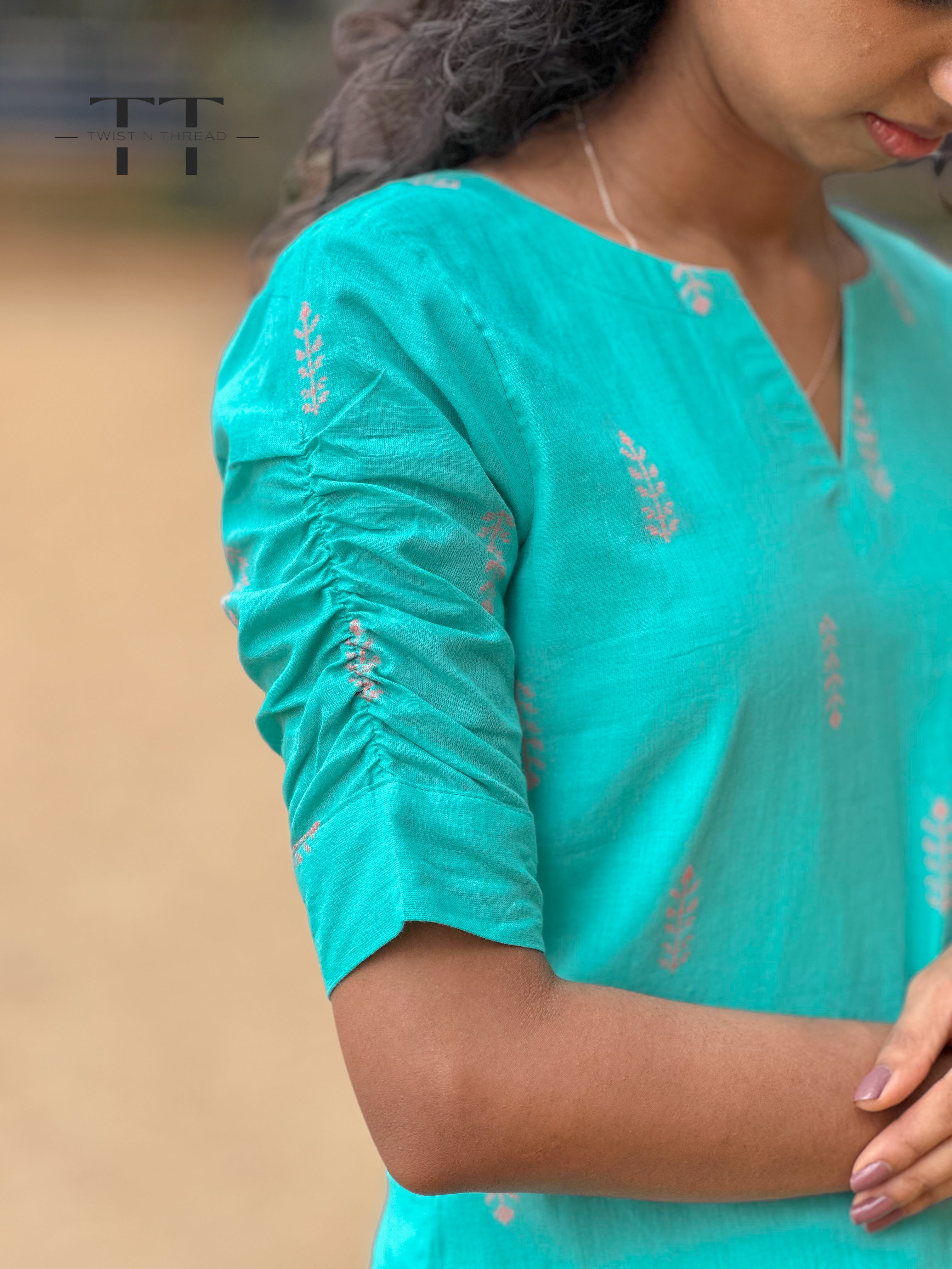 Teal Handloom Kurta set