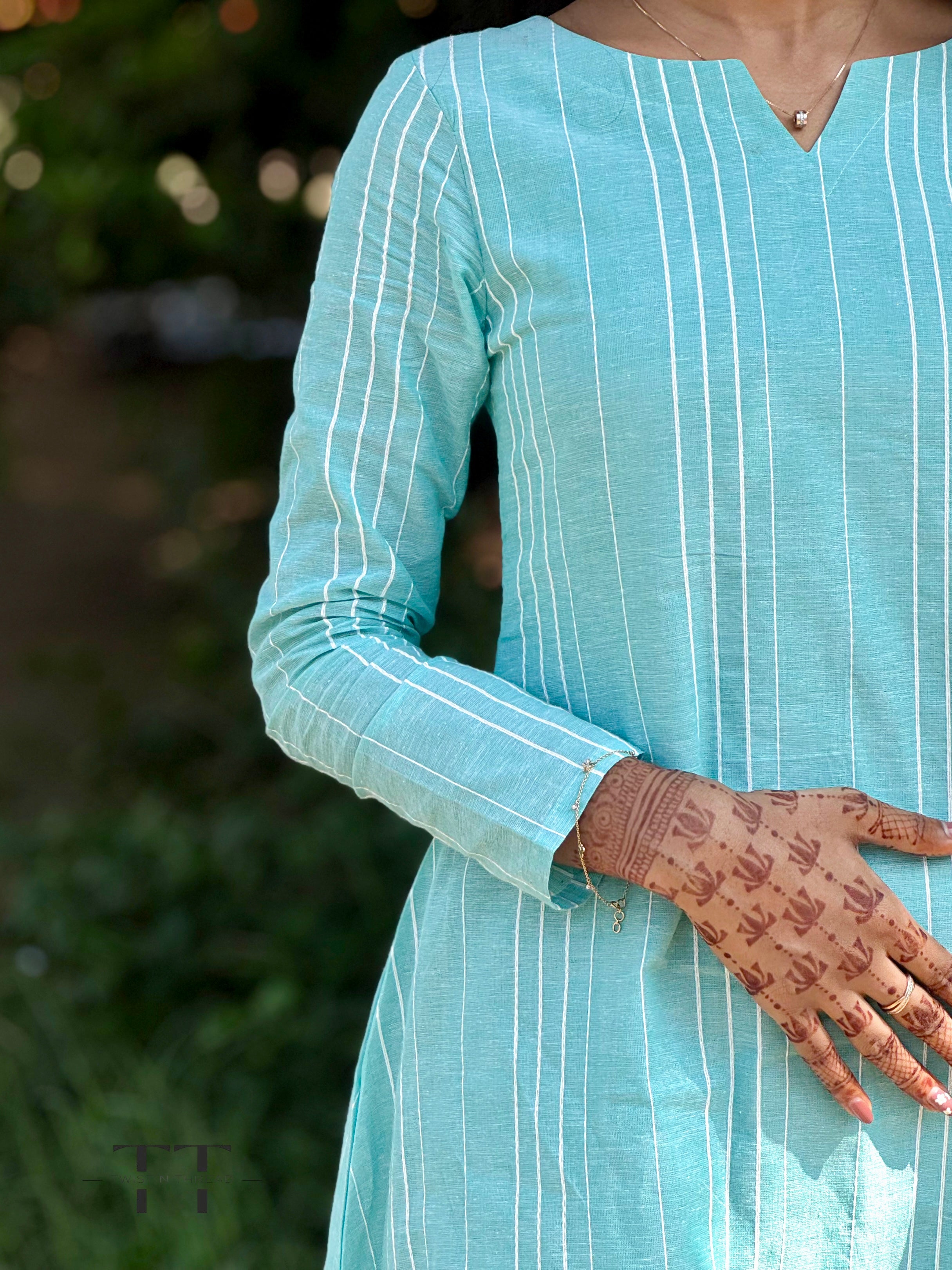Blue Handloom Cotton Asymmetrical Dress