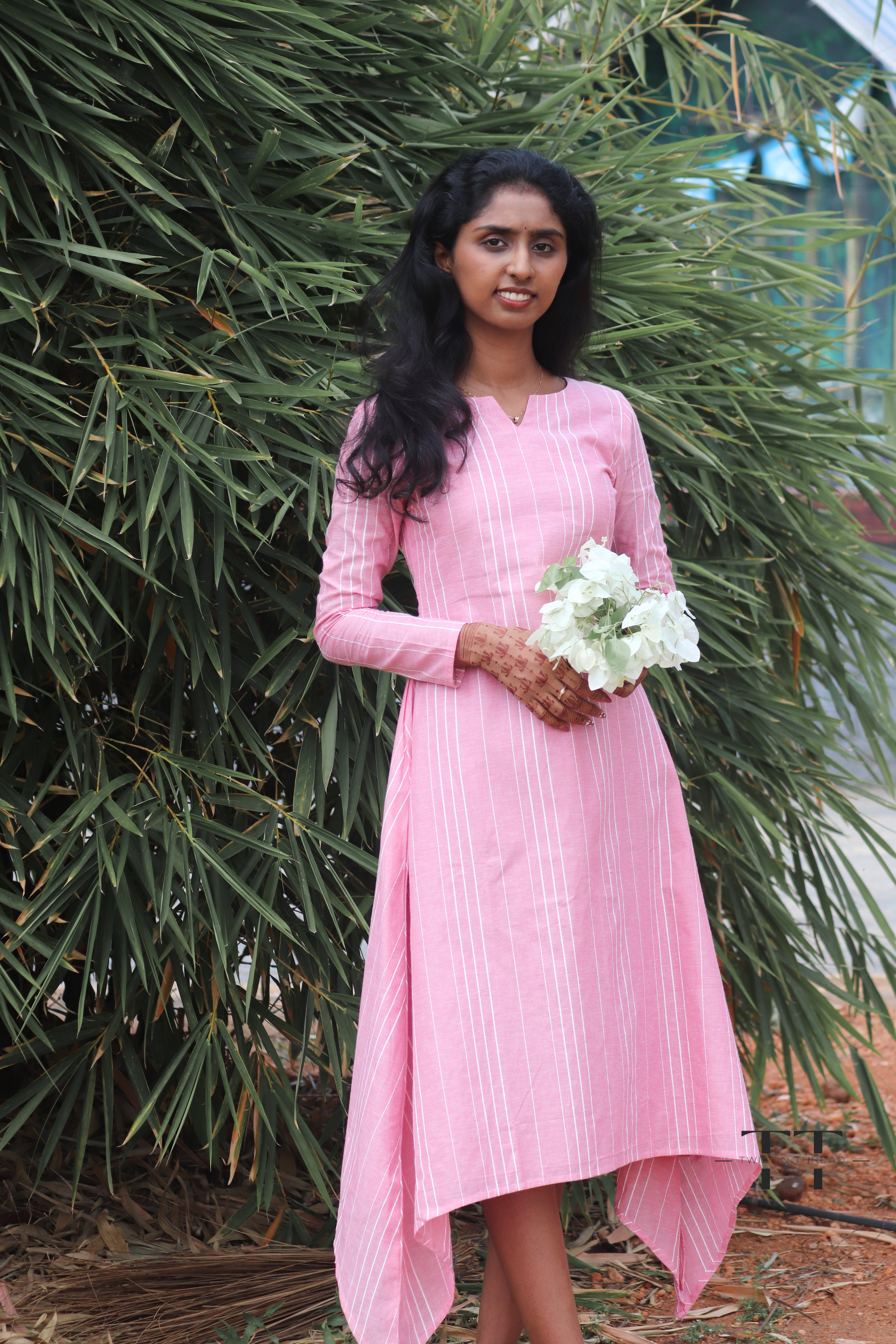 Pink Handloom Cotton Asymmetrical Dress
