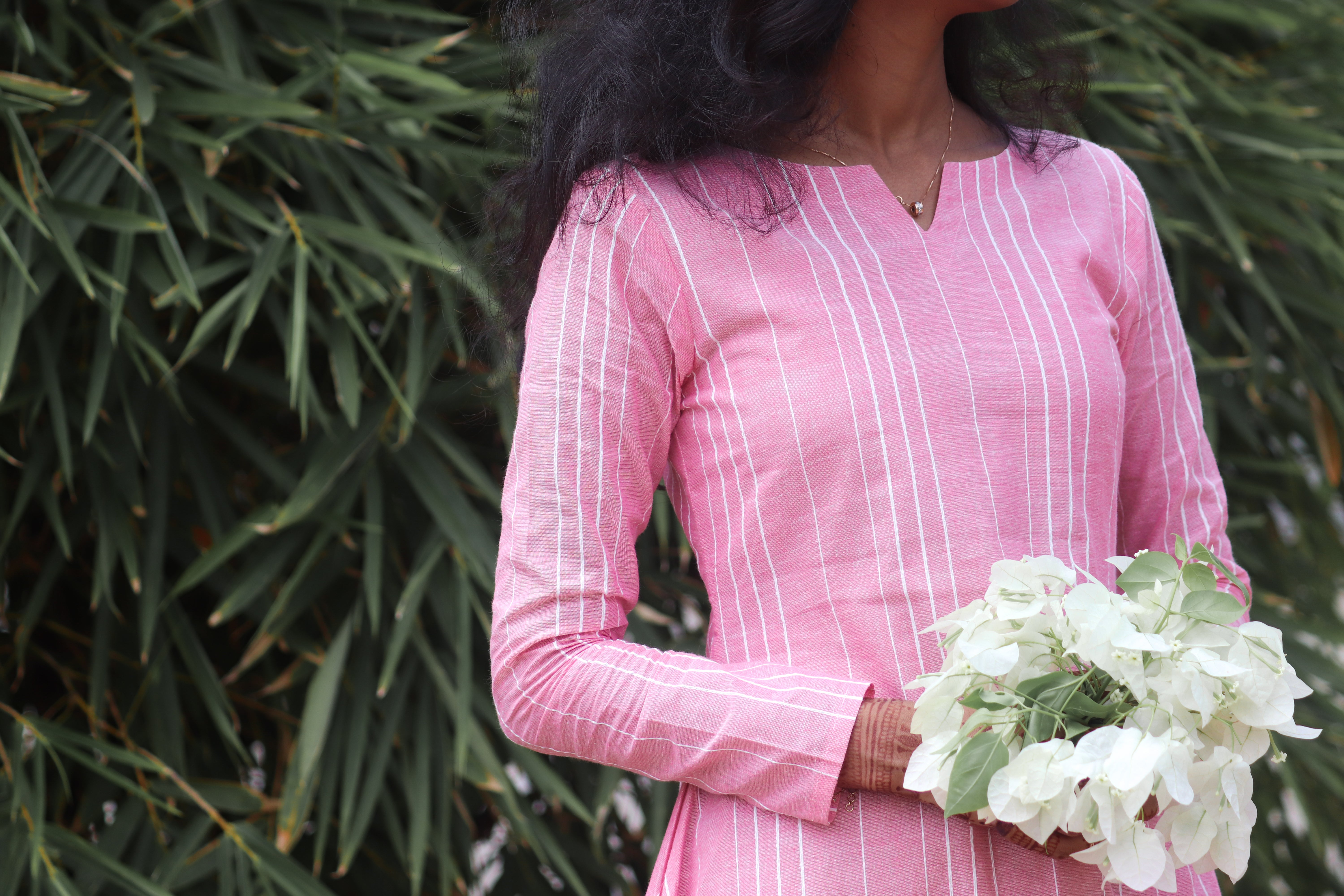 Pink Handloom Cotton Asymmetrical Dress