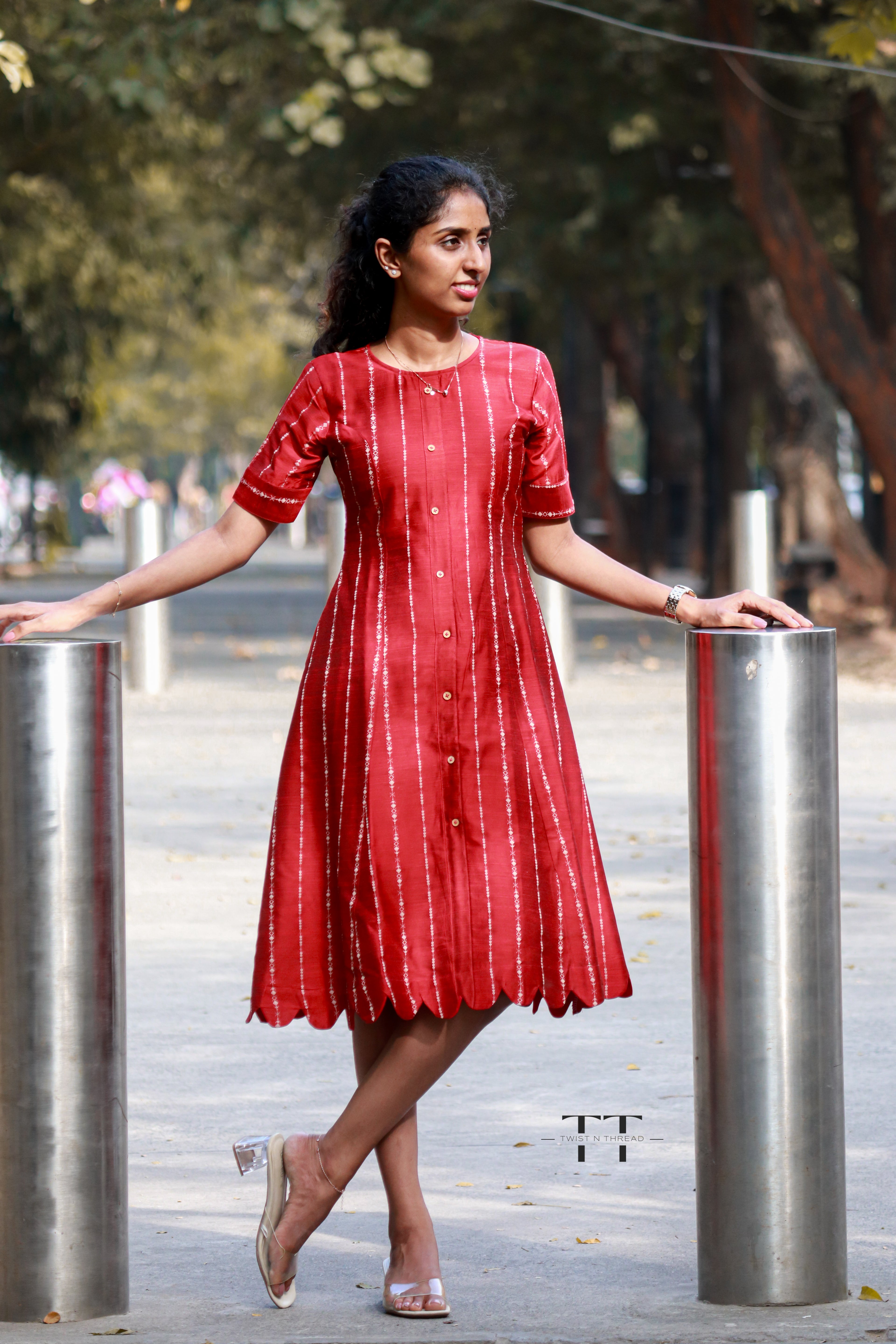 Red rawsilk aline Dress