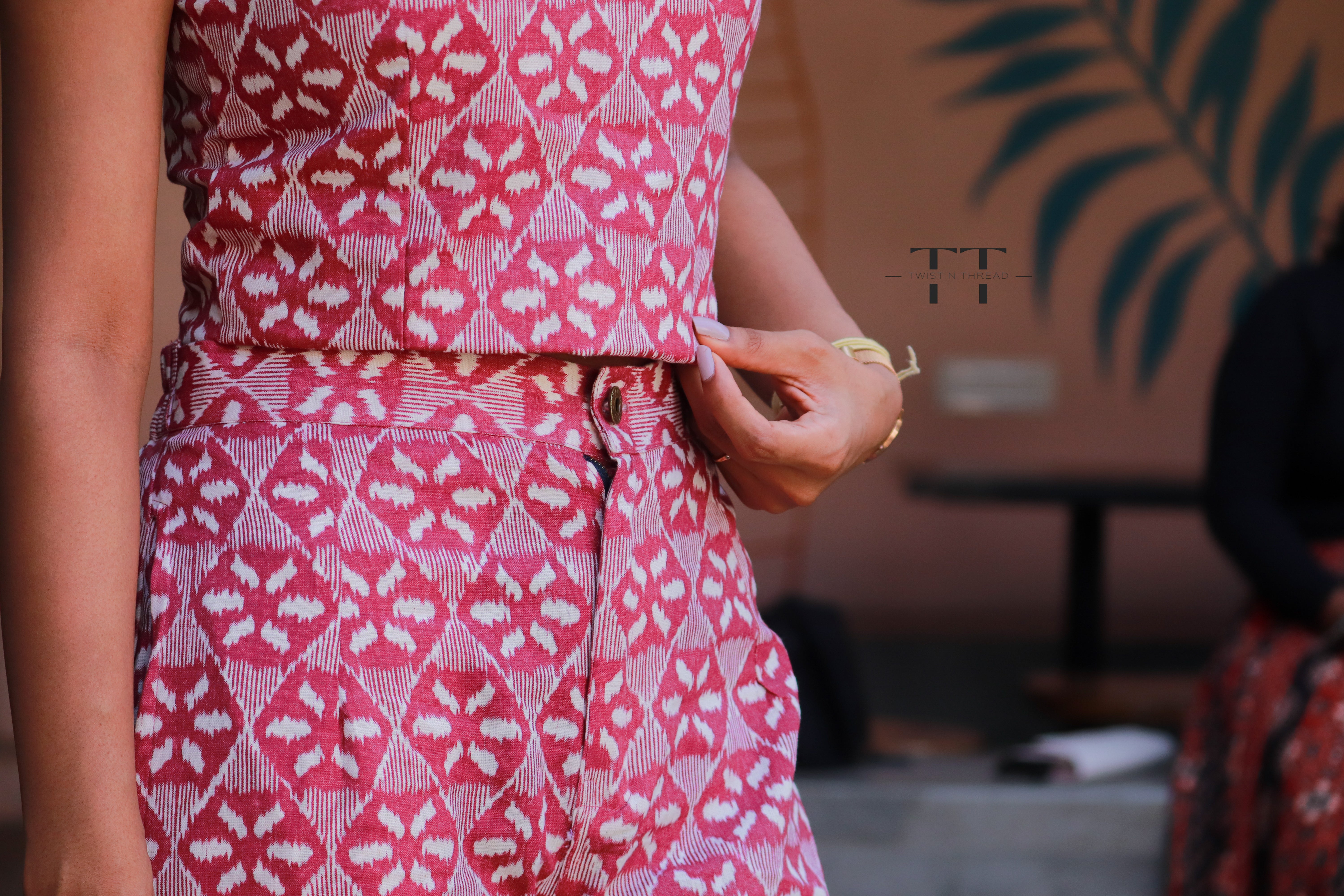 Magenta and white Cotton Co ord set