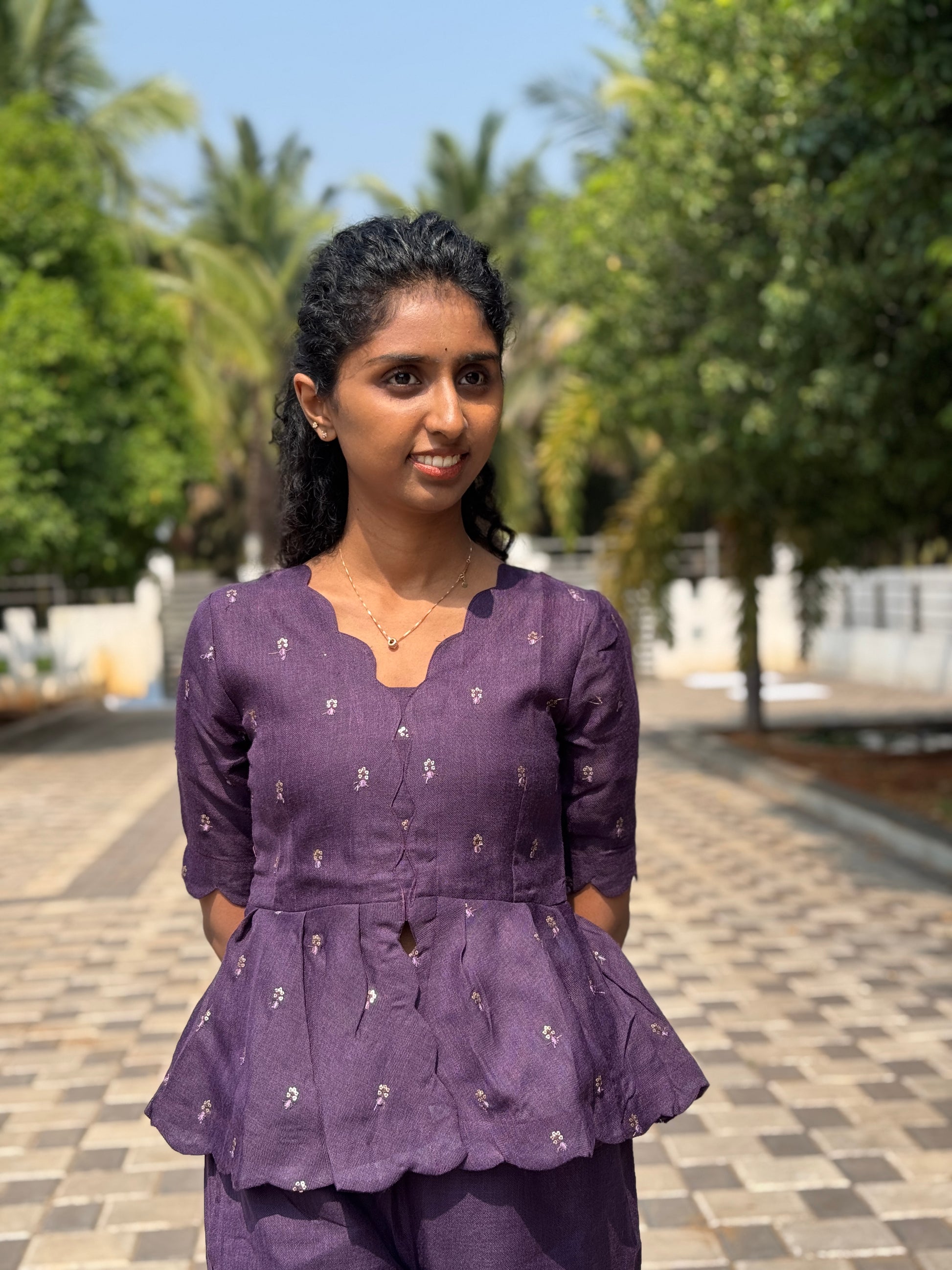 Linen Purple Peplum Top & Pant