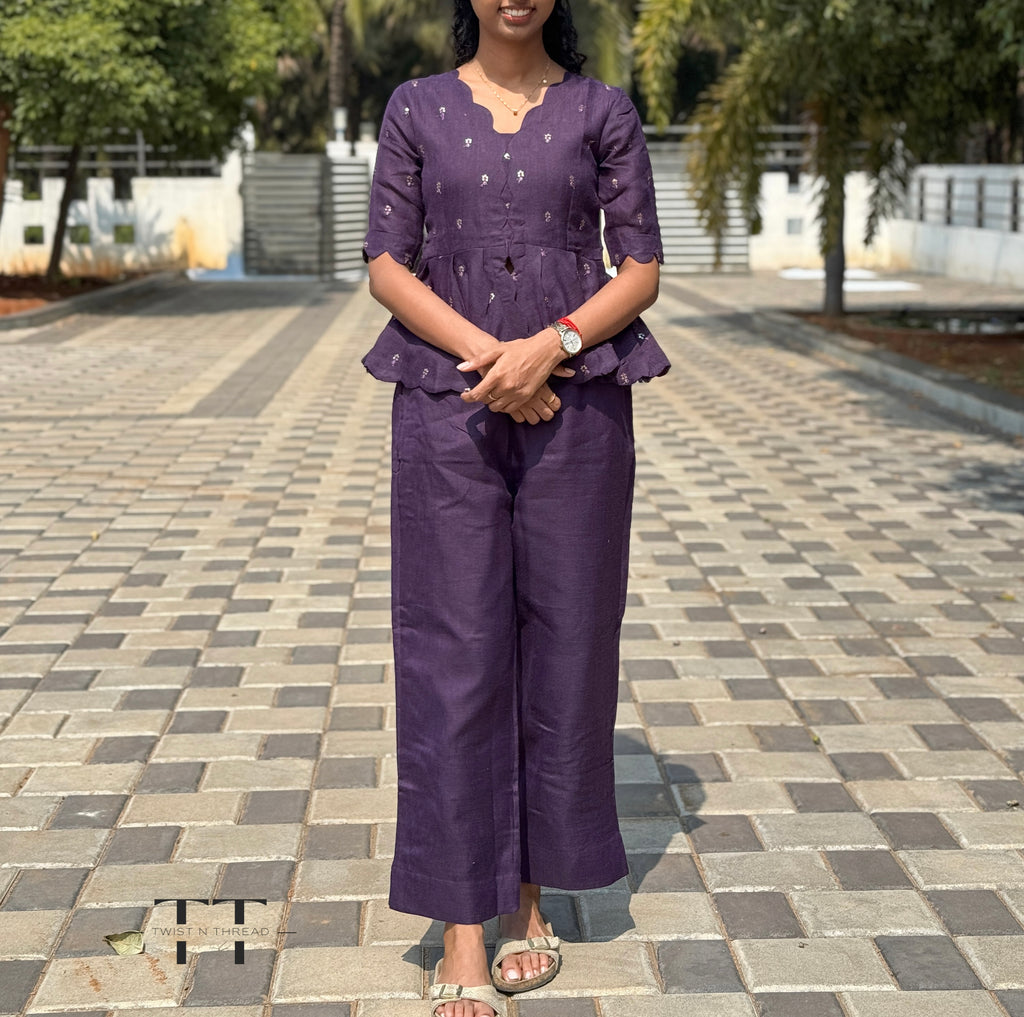 Linen Purple Peplum Top & Pant