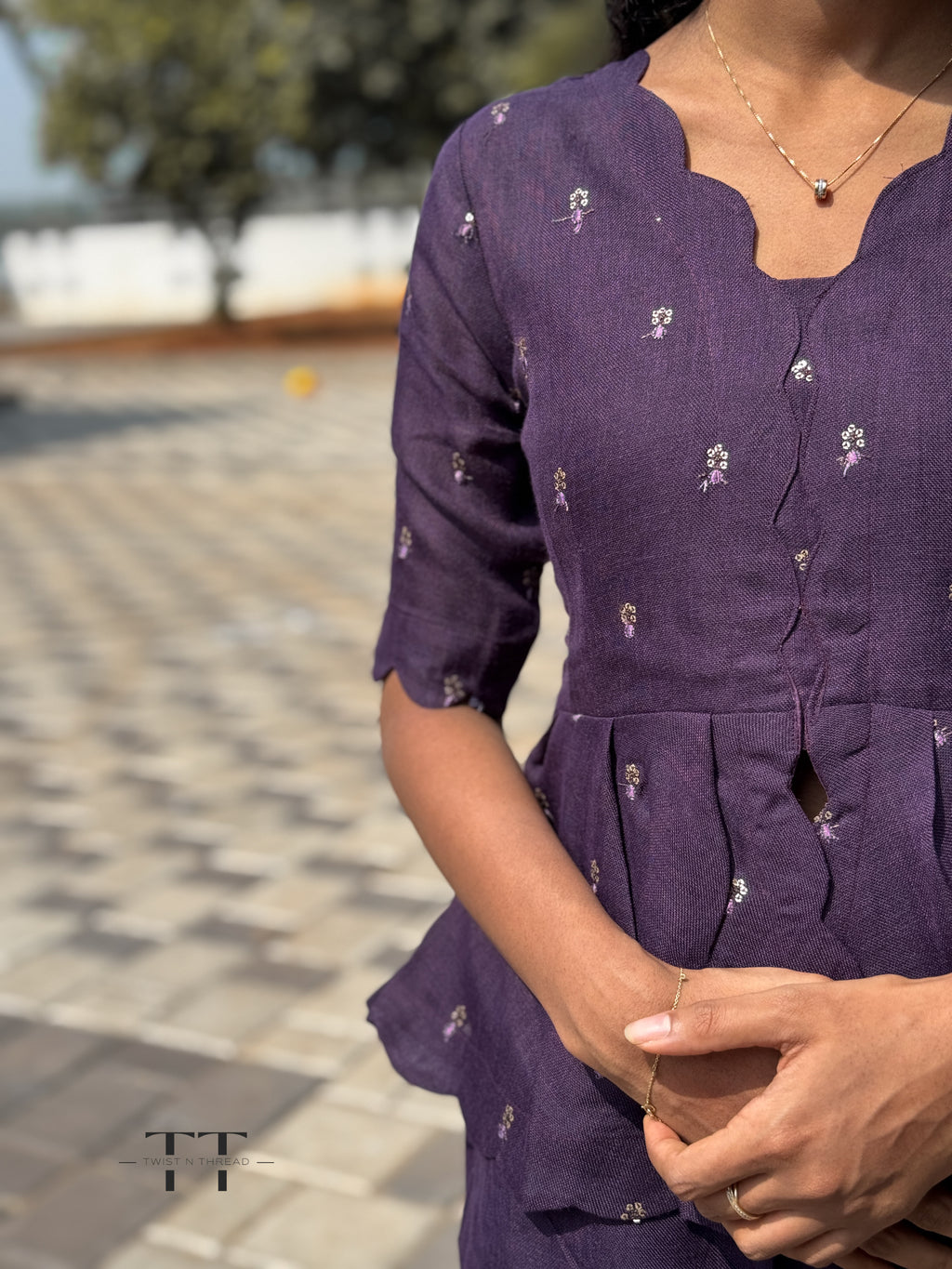 Linen Purple Peplum Top & Pant