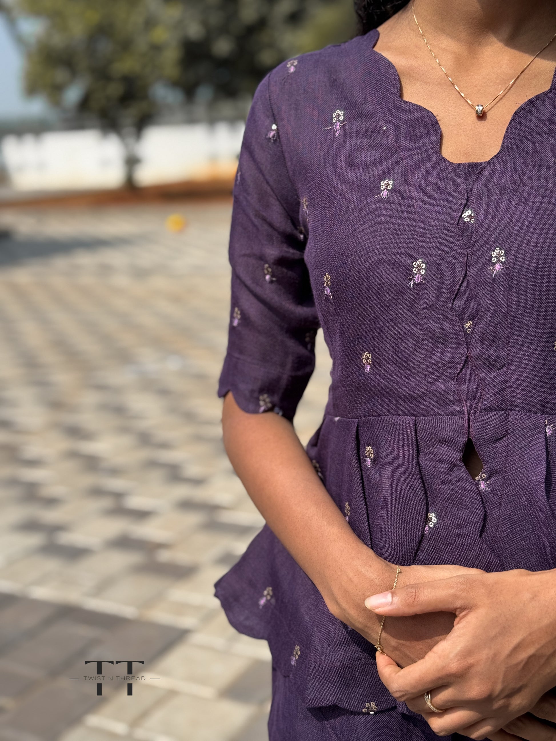 Linen Purple Peplum Top & Pant