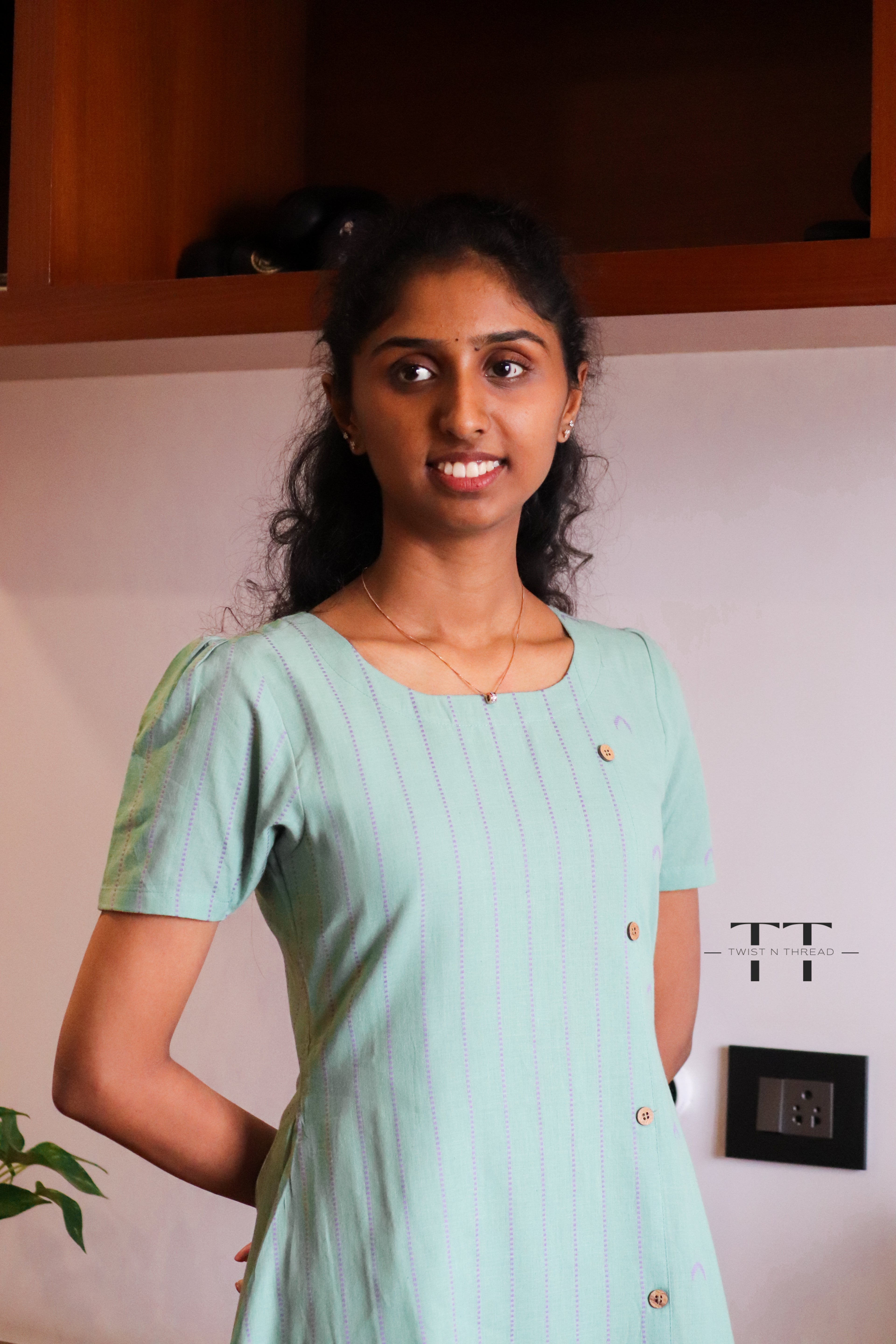 Green handloom aline Dress
